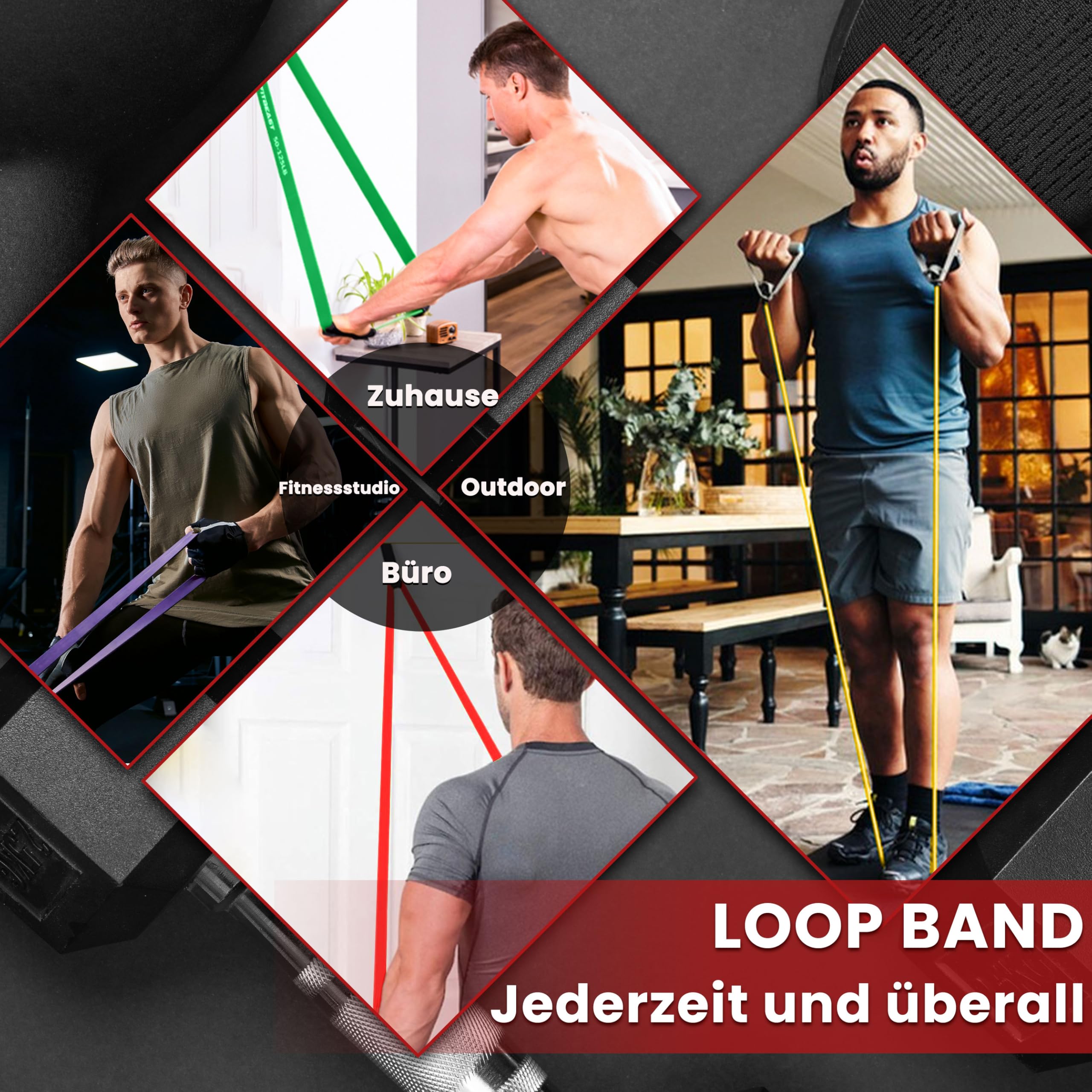 Fitnessbänder – 4-Stufen Resistance Bands Set mit Türanker, Terrabänder für Klimmzüge, Krafttraining, Yoga & Stretching