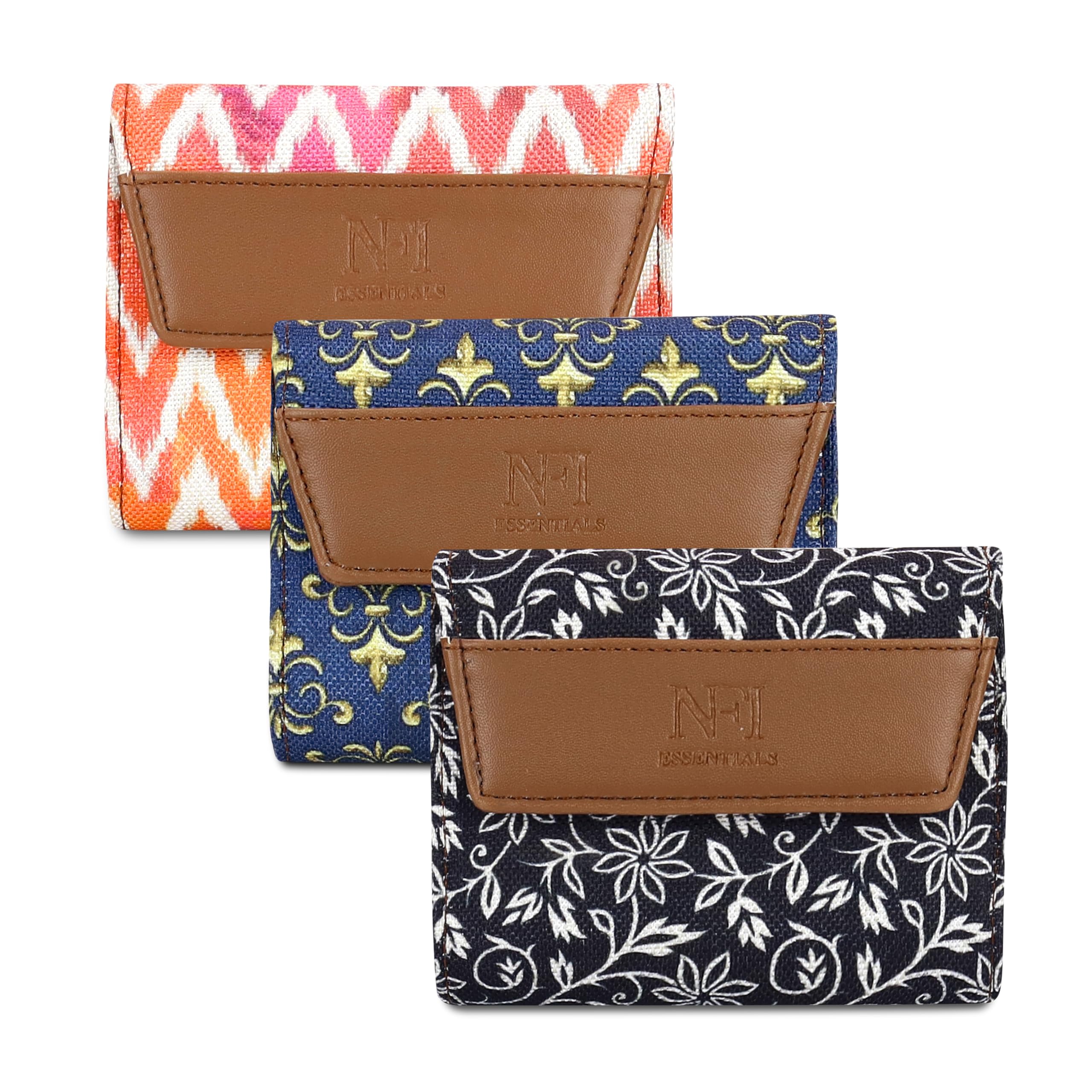 Pack of 2 Women's Clutch Wallet Leaf Bi-fold Multi Card Holder Leaf Design Small Purse Clutch, Black, Navy Blue & Pink, Casual