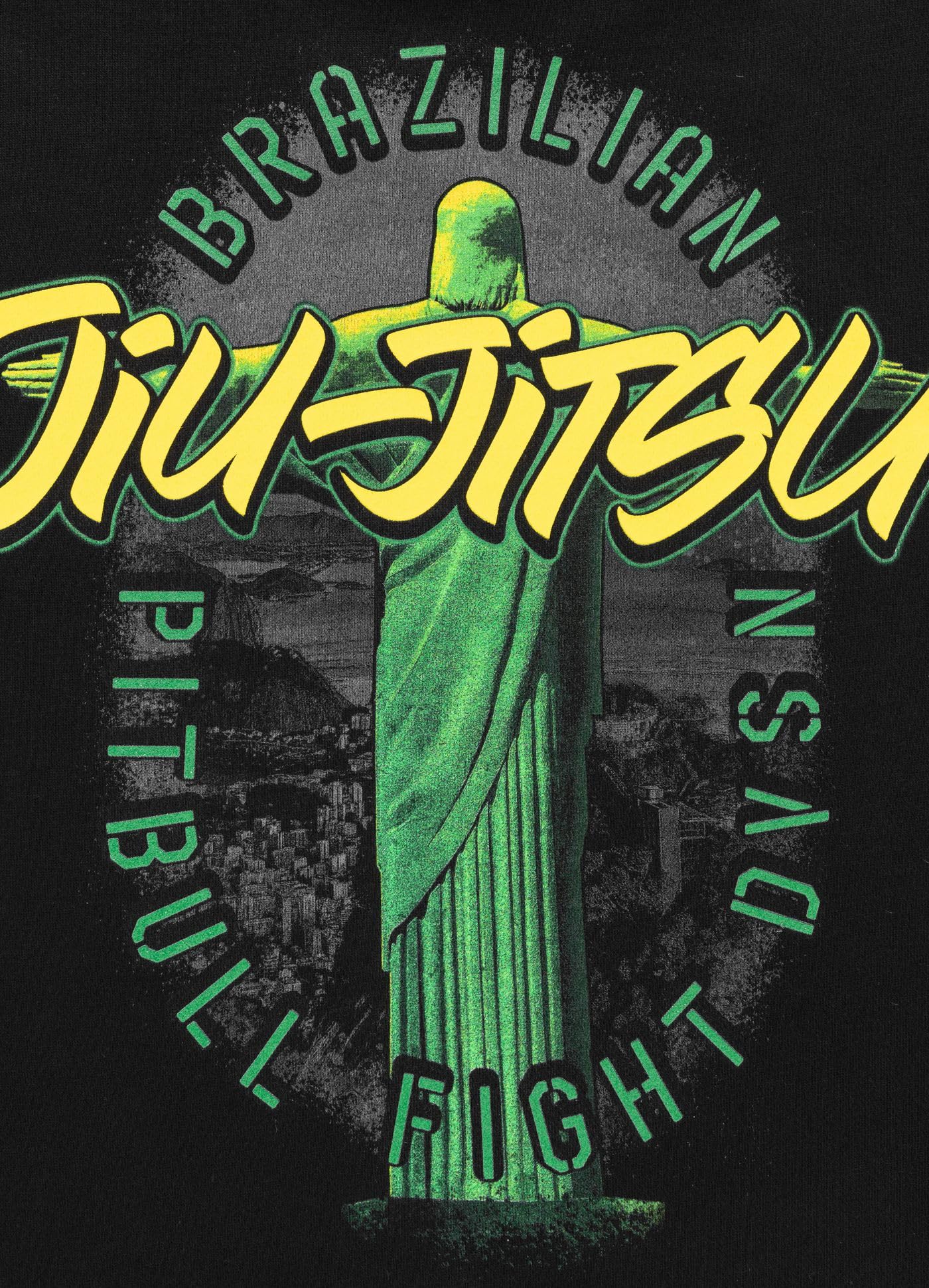 PITBULL Męska bluza z kapturem BJJ Fight DVSN – męska bluza z kapturem z nadrukiem Jiu-Jitsu, sportowy sweter treningowy, streetwear, regularny krój, wygodna bluza z kapturem z kieszenią typu kangurka