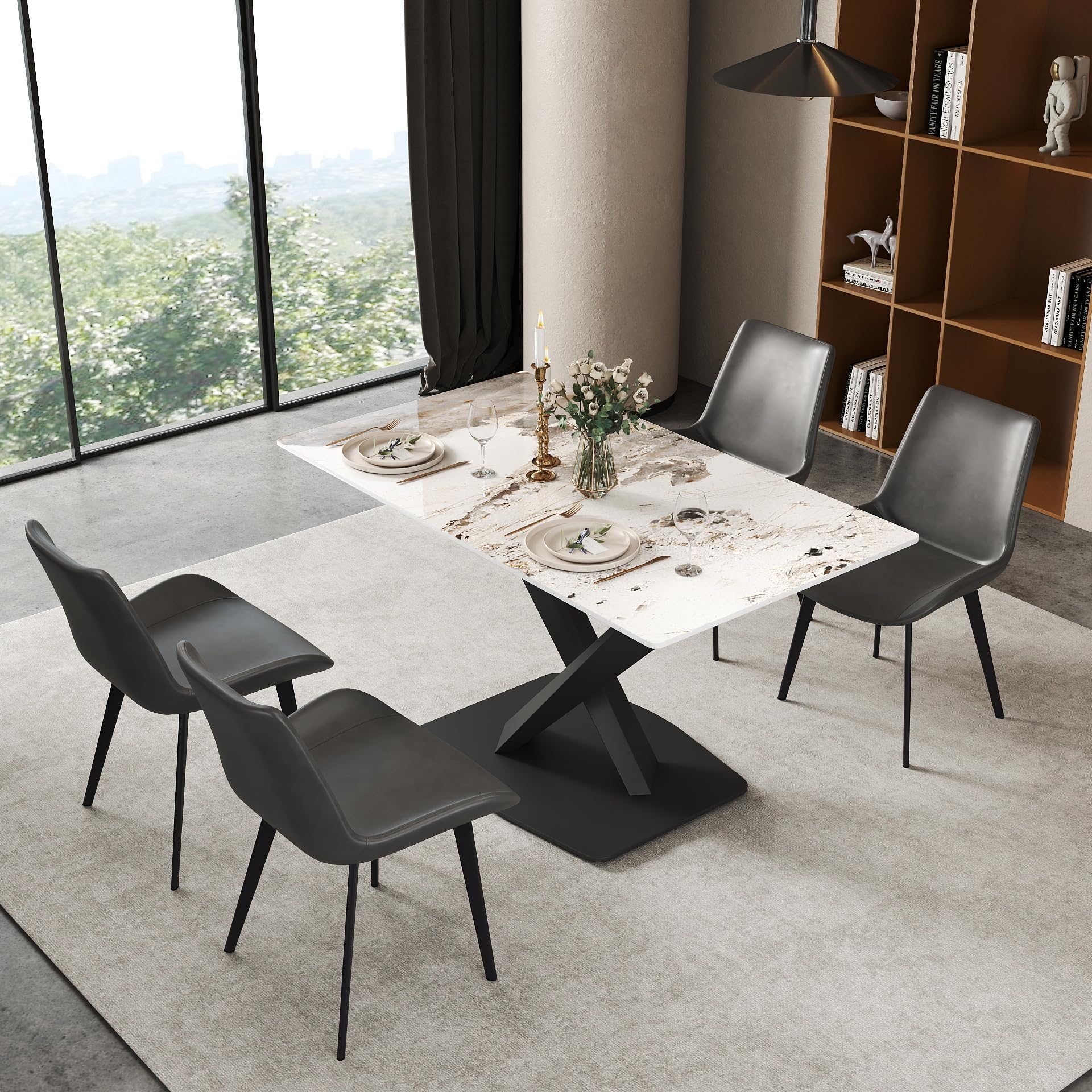 Amazon.com - Modern Dining Table for 4, Antique White Glossy