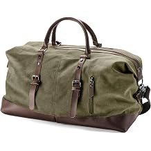Trendhim Large Army Green Canvas and Brown Leather Duffel Bag for Men Travel Weekend Gym and Overnight Duffle Bag
