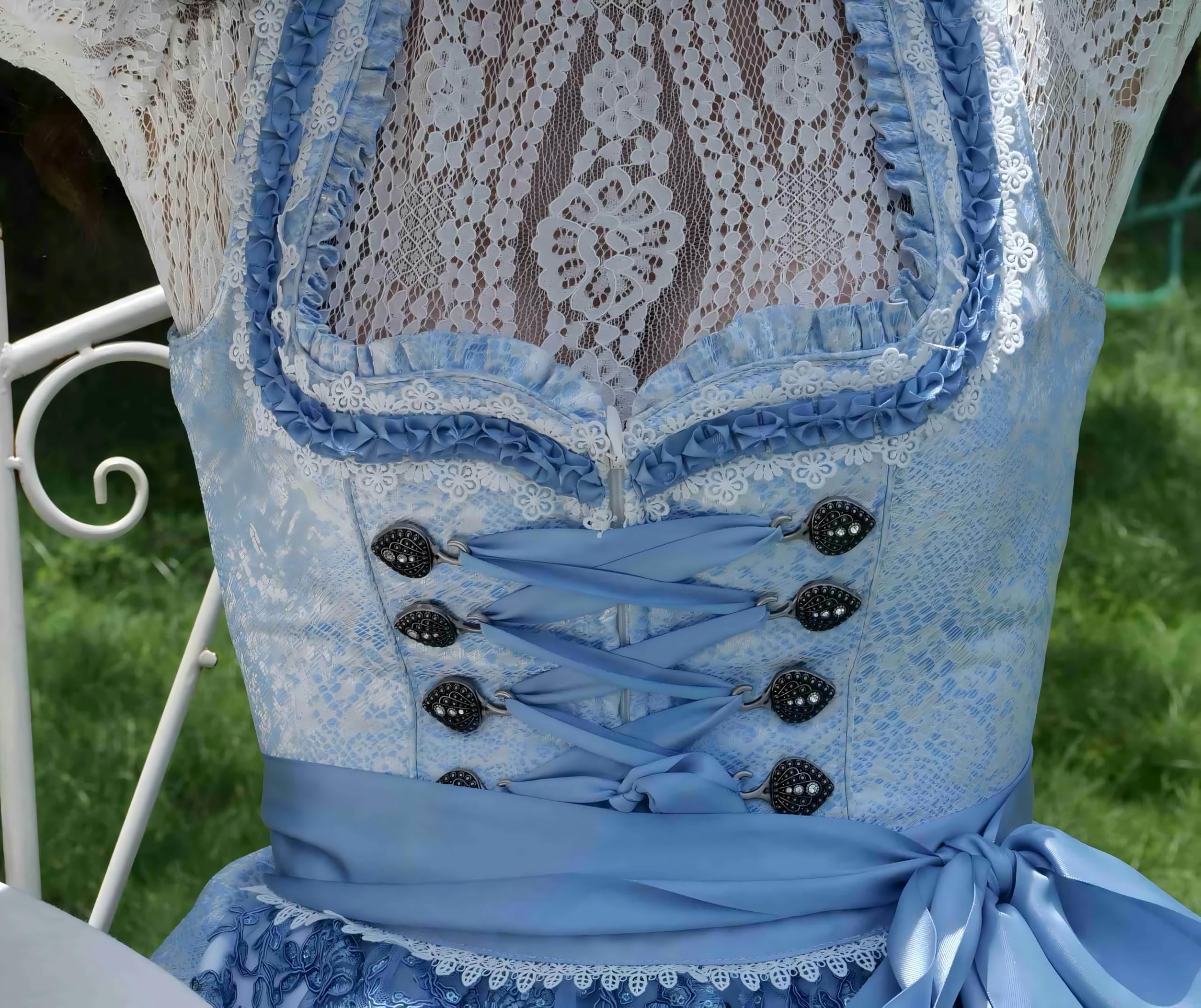 Dirndl Damen, Exklusive Dirndlkleider Damen Elegant 2tlg.60cm | Midi,Hochwertig,Blau/Rosa/Grau/Grün,Traditionell Bavarian,Trachtenrock,Dirndlschürzen,Mädchen,Größe 34-44 (Ohne Dirndlbluse)