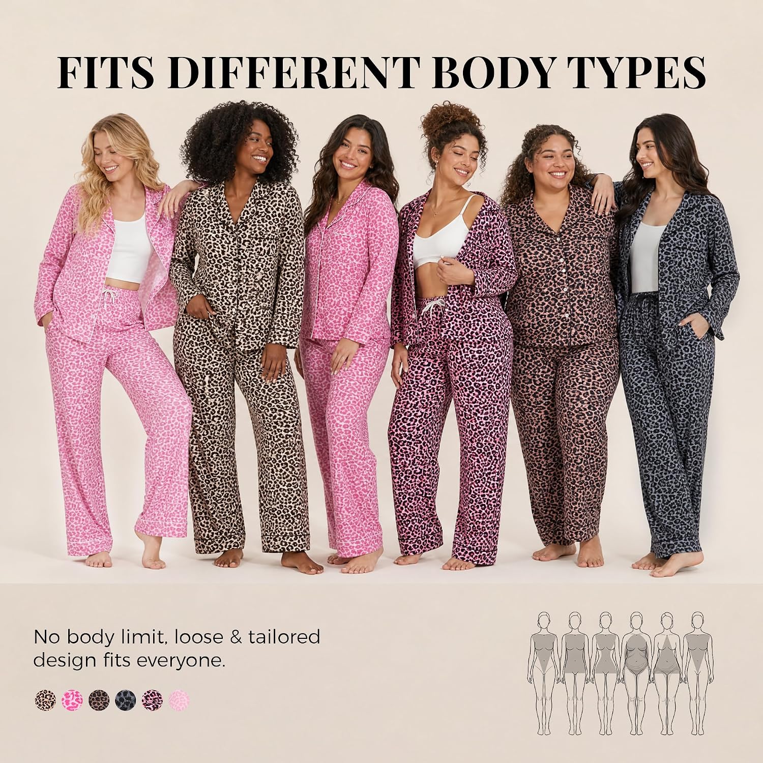 U2SKIIN Leopard Print Pajamas for Women Notch Collar Long Sleeve Pjs Button Down Soft Sleepwear 2 Piece Lounge Sets