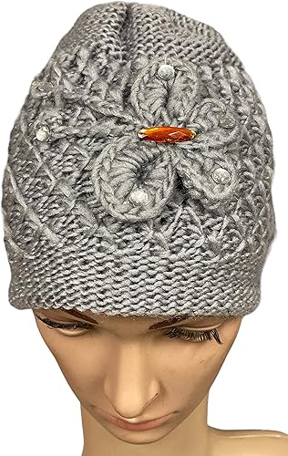 Miniatura 5 de Petal Cliff 2 unidades gorro de ganchillo de punto de lana para mujer con flor para protección contra clima frío talla única