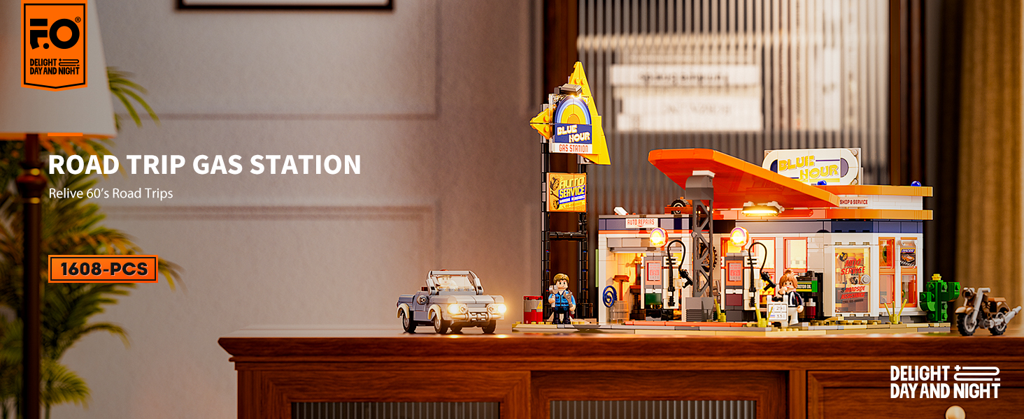 Amazon.com: FUNWHOLE City Gas-Station Lighting-Building-Bricks Set