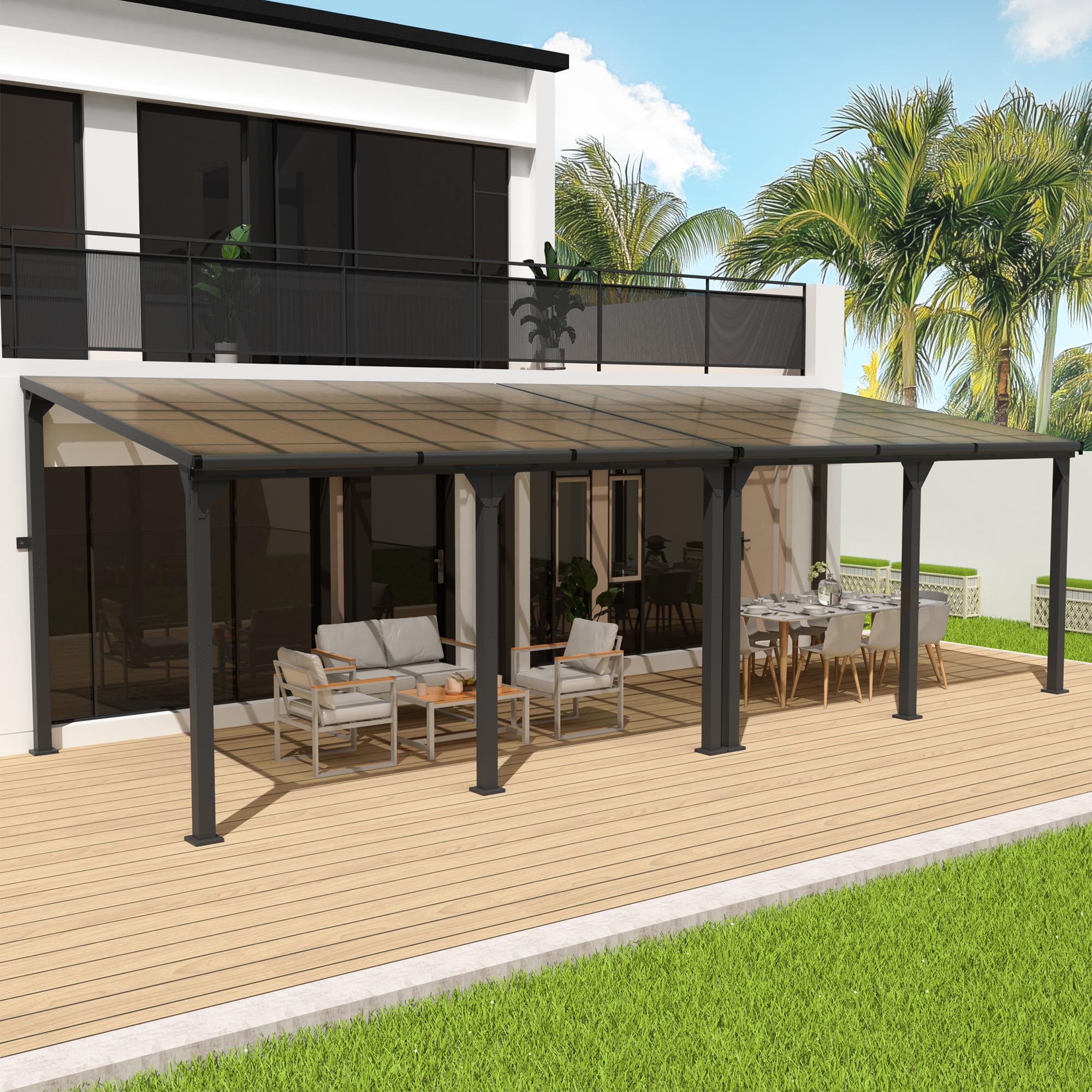Photo 1 of *MISSING A BOX**Pamapic 10 * 28FT Wall Mounted Gazebo,4*4 Inch Thickened Pillars & Enlarged Base,Outdoor Hardtop Lean to Pergola,Aluminum Frame Pergola,UV Resistant Polycarbonate Roof,Outdoor Patio Awnings for Deck
