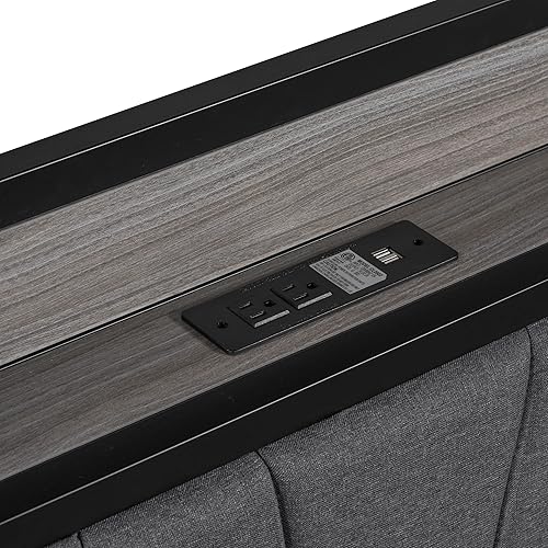 Miniatura 8 de JIVOIT Cama de plataforma tamaño Queen con cama nido tamaño individual, marco de cama de plataforma de metal moderno con cabecera tapizada,