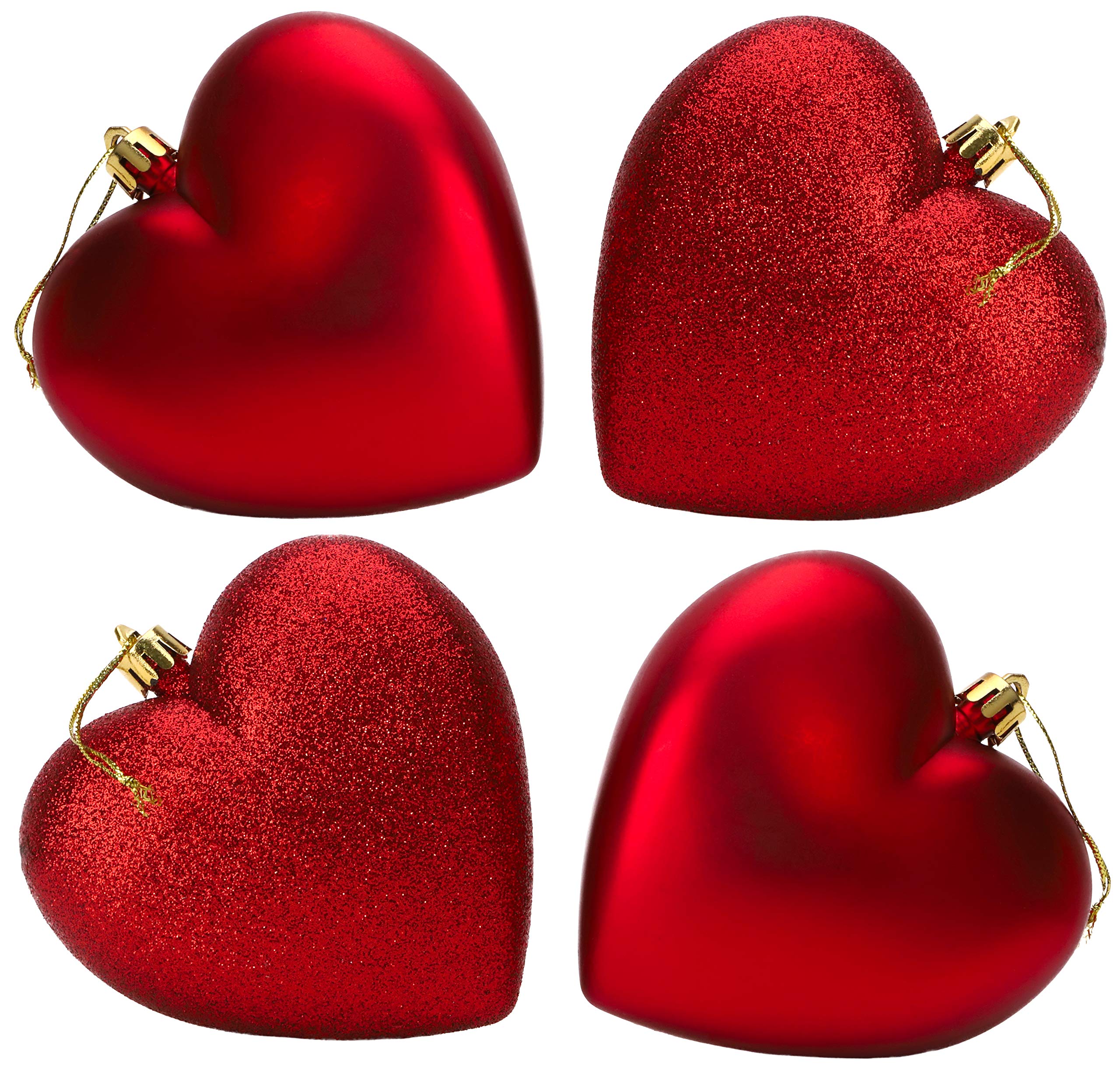 Christmas Concepts4-100mm Heart Shaped Baubles - Matte & Glitter Design - Christmas Ornaments (Red)