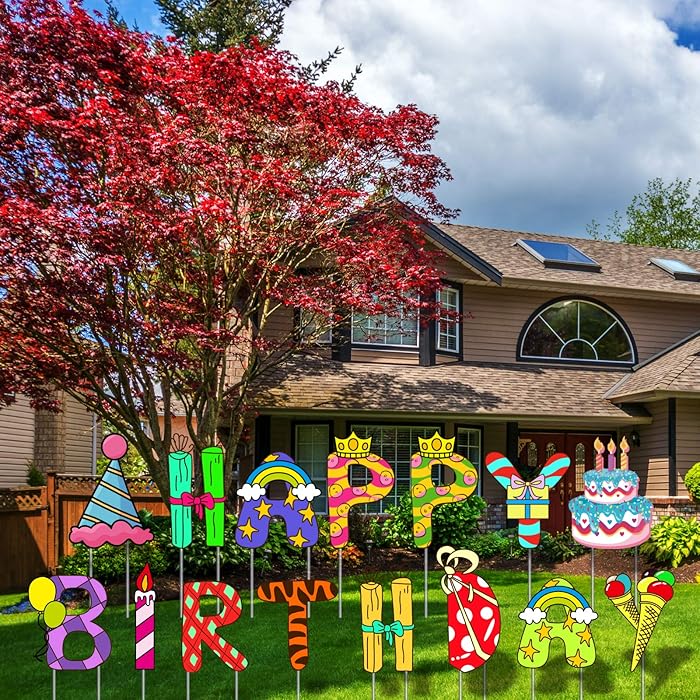 Buy Hercugifts Happy Birthday Yard Sign with Stakes 15 Pieces Weather