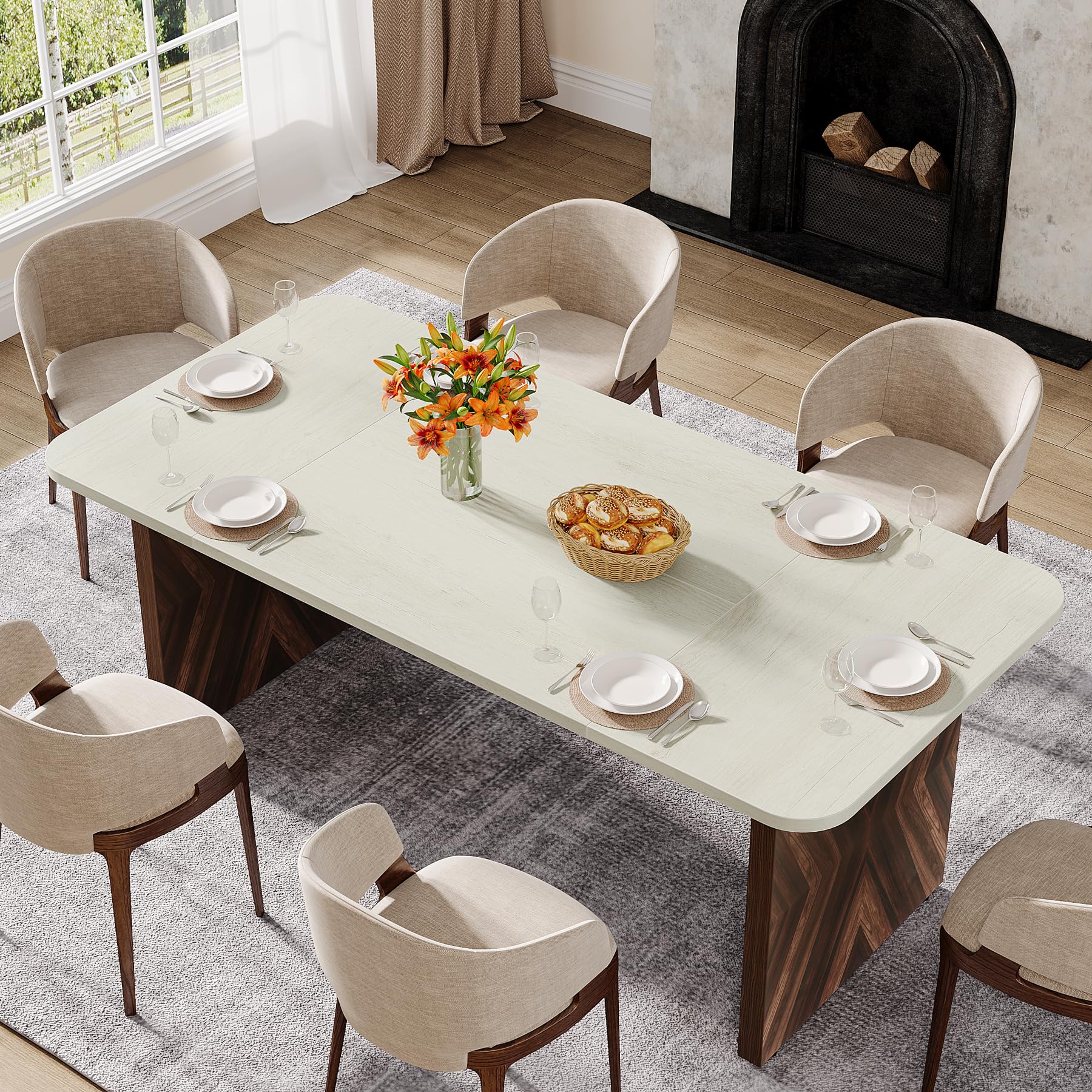 Tribesigns Farmhouse 70.86inch Rectangle Wood Dining