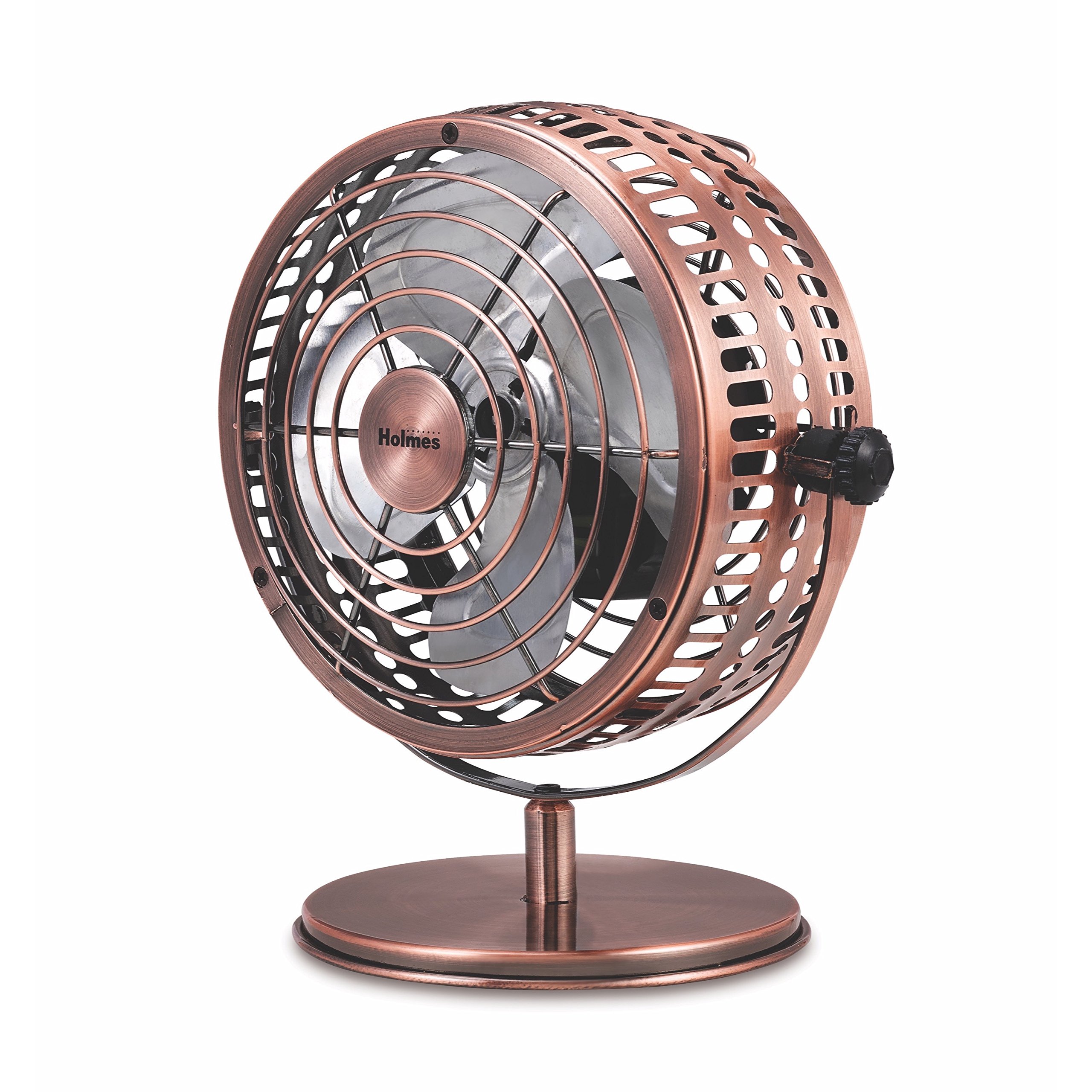 HOLMES6" Heritage Table Fan, 2 Speeds, 4 Blades, Adjustable 145° Head Tilt, Metal Construction, Ideal for Home, Bedrooms, Dorm Rooms or Office, Brushed Copper
