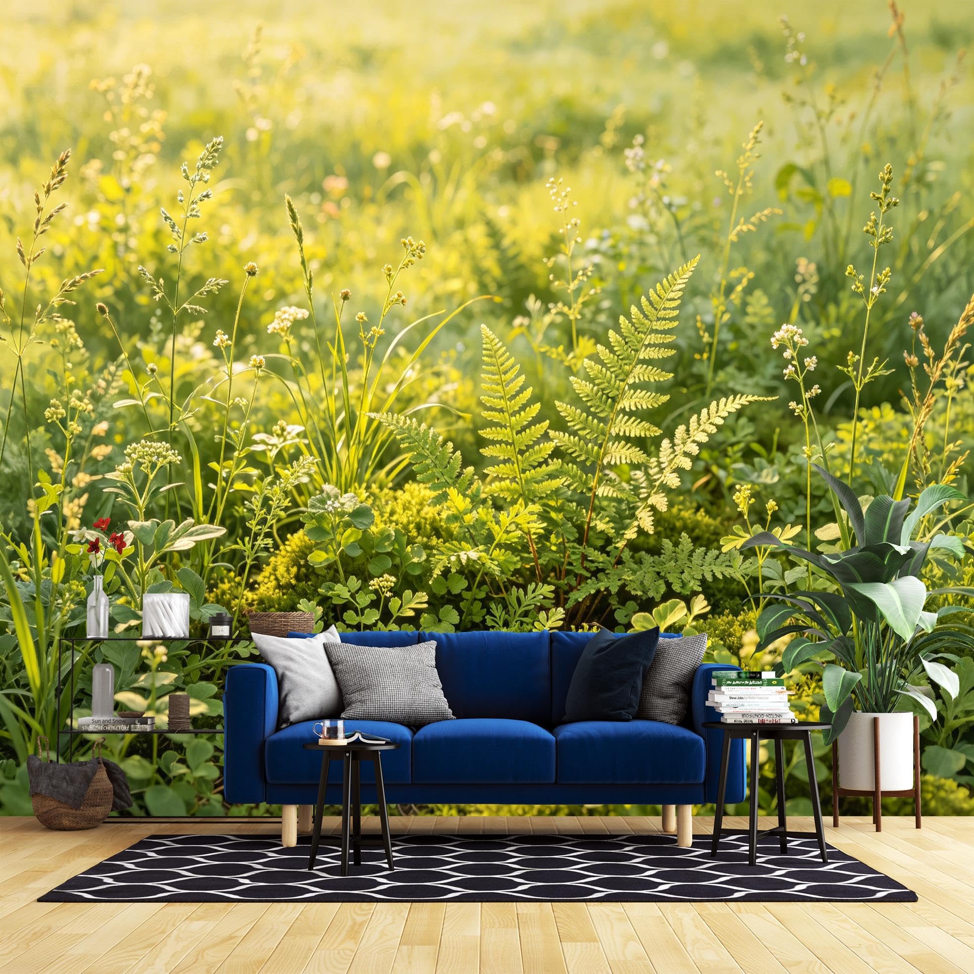 Peel And Stick Wall Mural, 3D Panoramic Green Meadow Landscape Wallpaper 250X200Cm(Wxh) Removable Self-Adhesive Large Nature Wall Mural For Bedroom Living Room Home Decor Green Meadow 250X200Cm(Wxh)