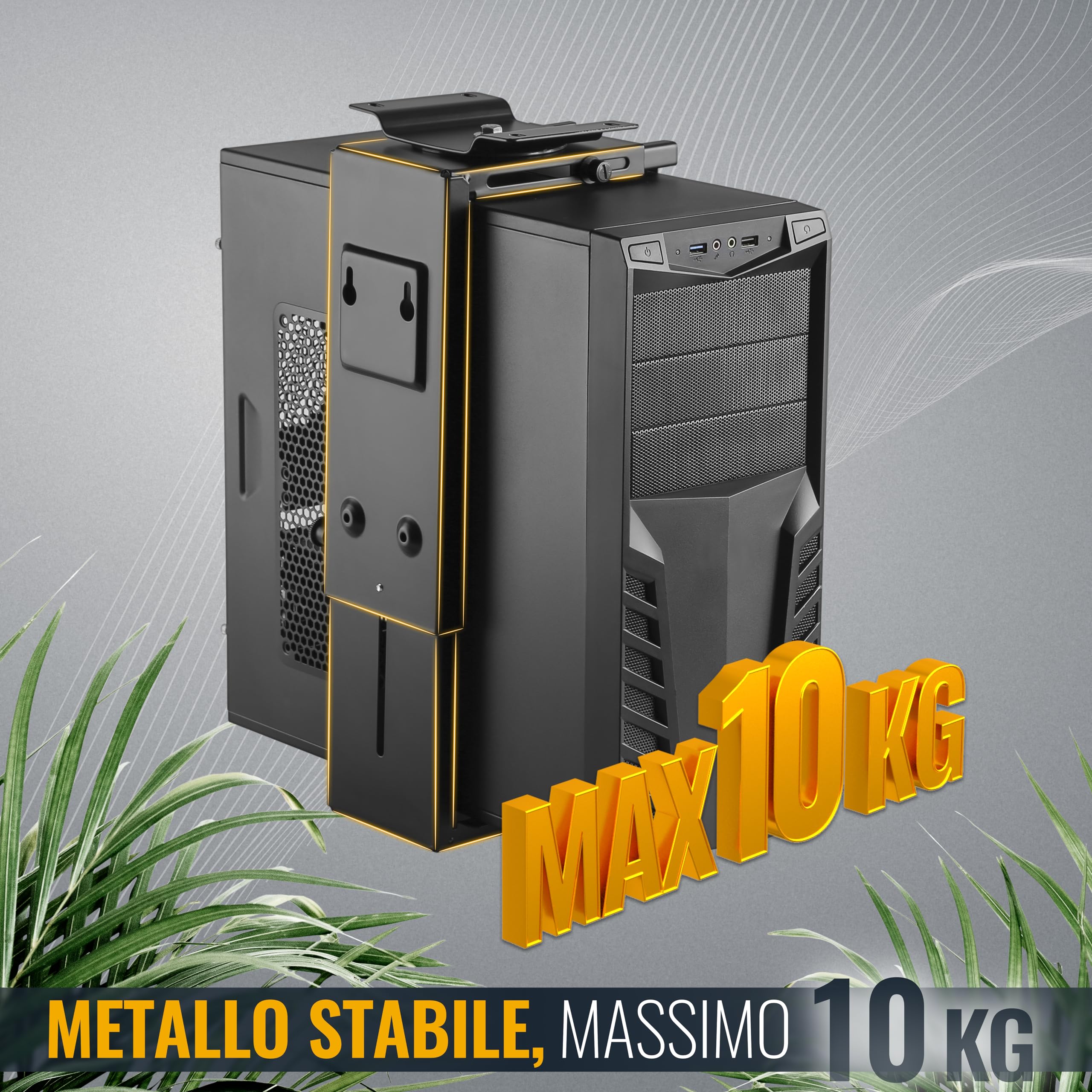 RICOO Supporto PC scrivania TRH-06 Montaggio della case sotto tavolo Girevole 360 gradi Cassa computer fisso Salvaspazio Appoggio CPU Nero