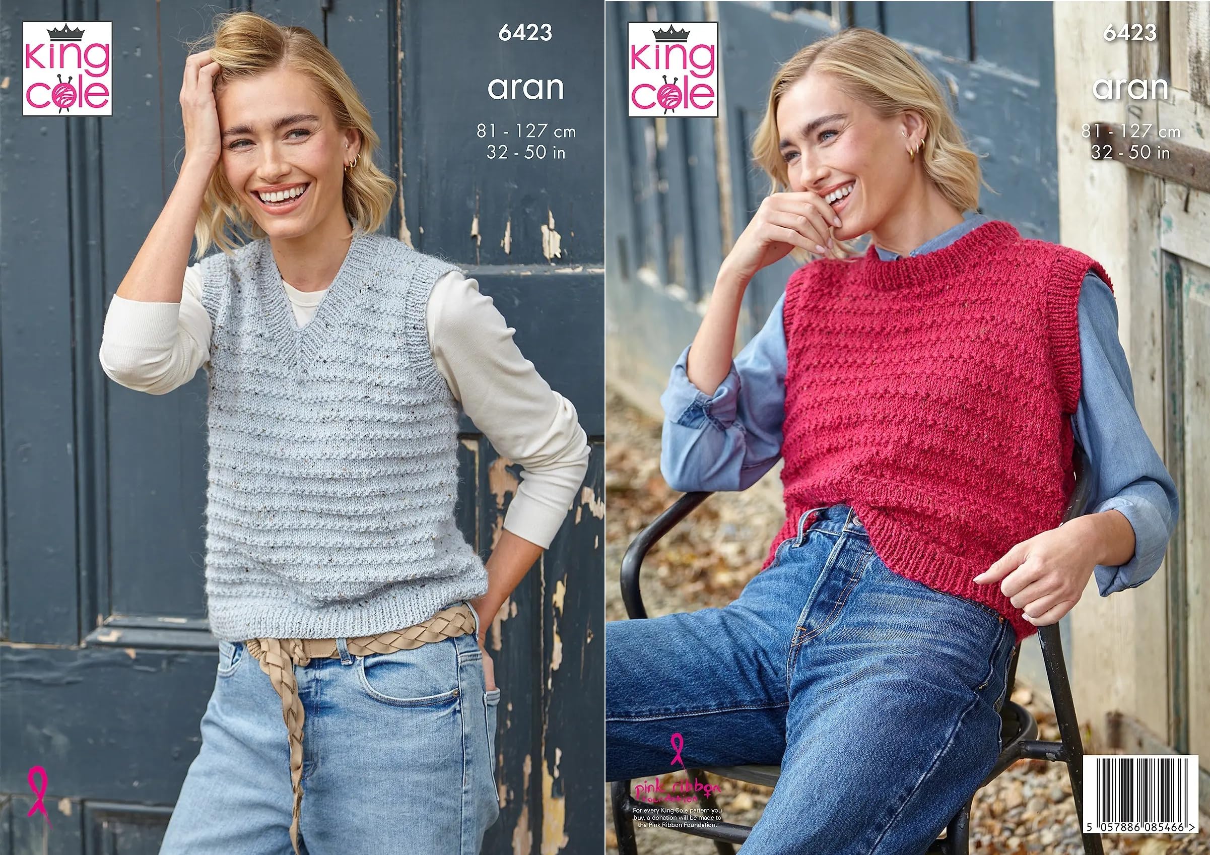 King Cole Aran Knitting Pattern Pamphlet - 6423 Ladies Tank Tops (2 Designs) (32-50ins)