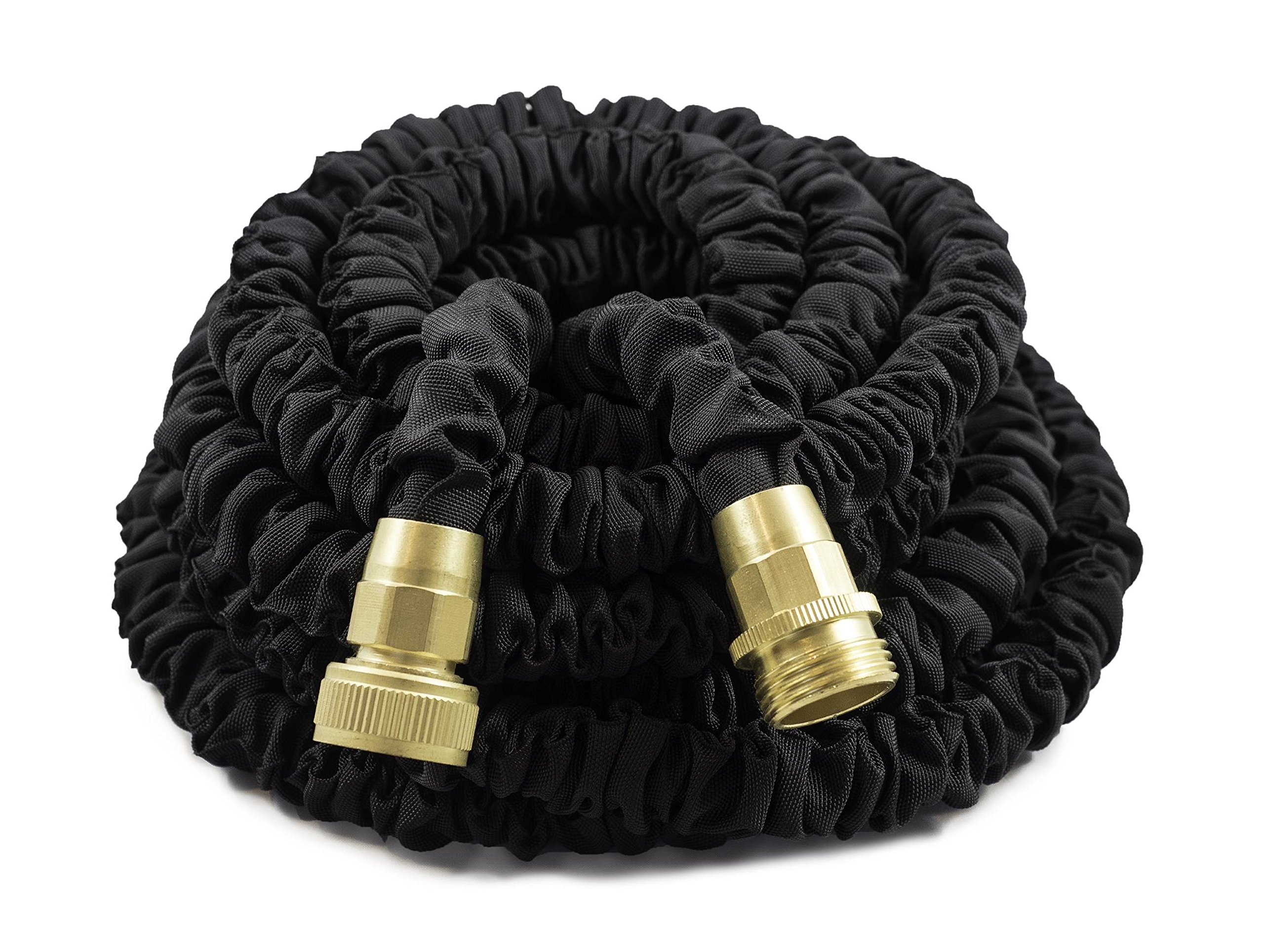 50ft Black Light Duty Expandable/Collapsible Garden Hose, Solid Brass Connector Fittings, No Kink, No Tangle, Lightweight, Easy Storage, Expanding Design, Top Customer Service