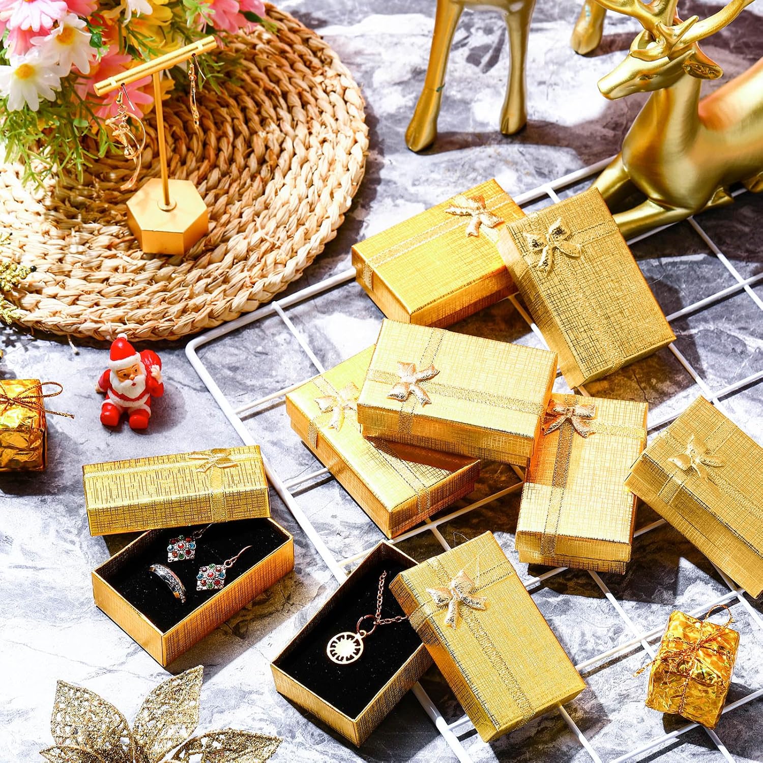 Jetec 96 Pcs Jewelry Gift Boxes 2 x 3.1 x 1.1 Inch Jewelry Boxes with Ribbon Bowknot Cardboard Christmas Wedding Small Gift with Lids Necklaces Bracelet Box Ring Earring for Storage(Gold) - Image 6