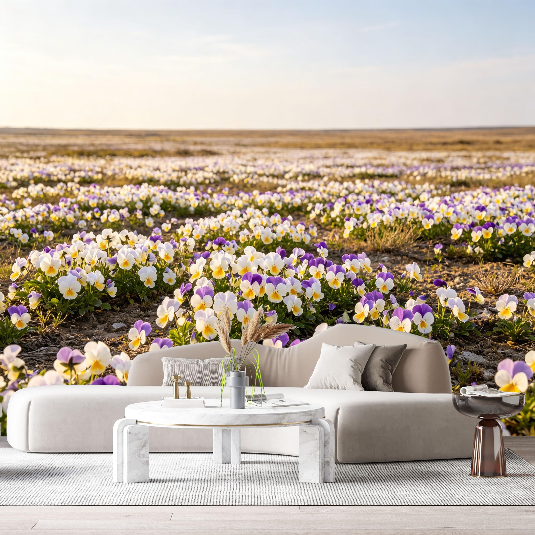 Custom Size Wall Murals Spring Meadow Botanical Wildflowers Sunset Field SelfAdhesive Wall Fabric Removable Large Wallpaper for Photo Living Room