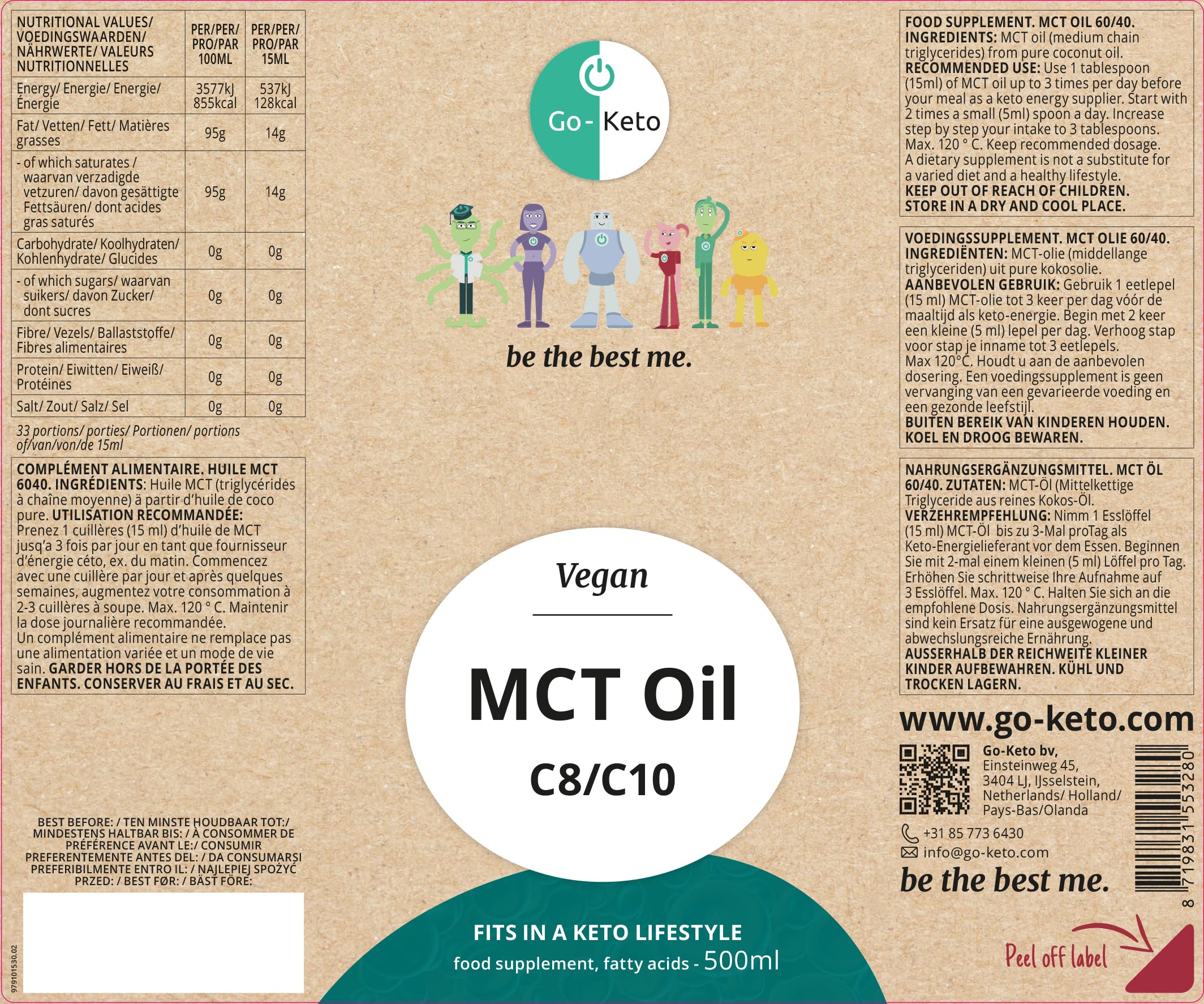 Go-Keto MCT Oil, 500ml - Olio MCT C8/C10, 100% olio di cocco, senza olio di palma, perfetto per dieta chetogenica, Paleo, vegano