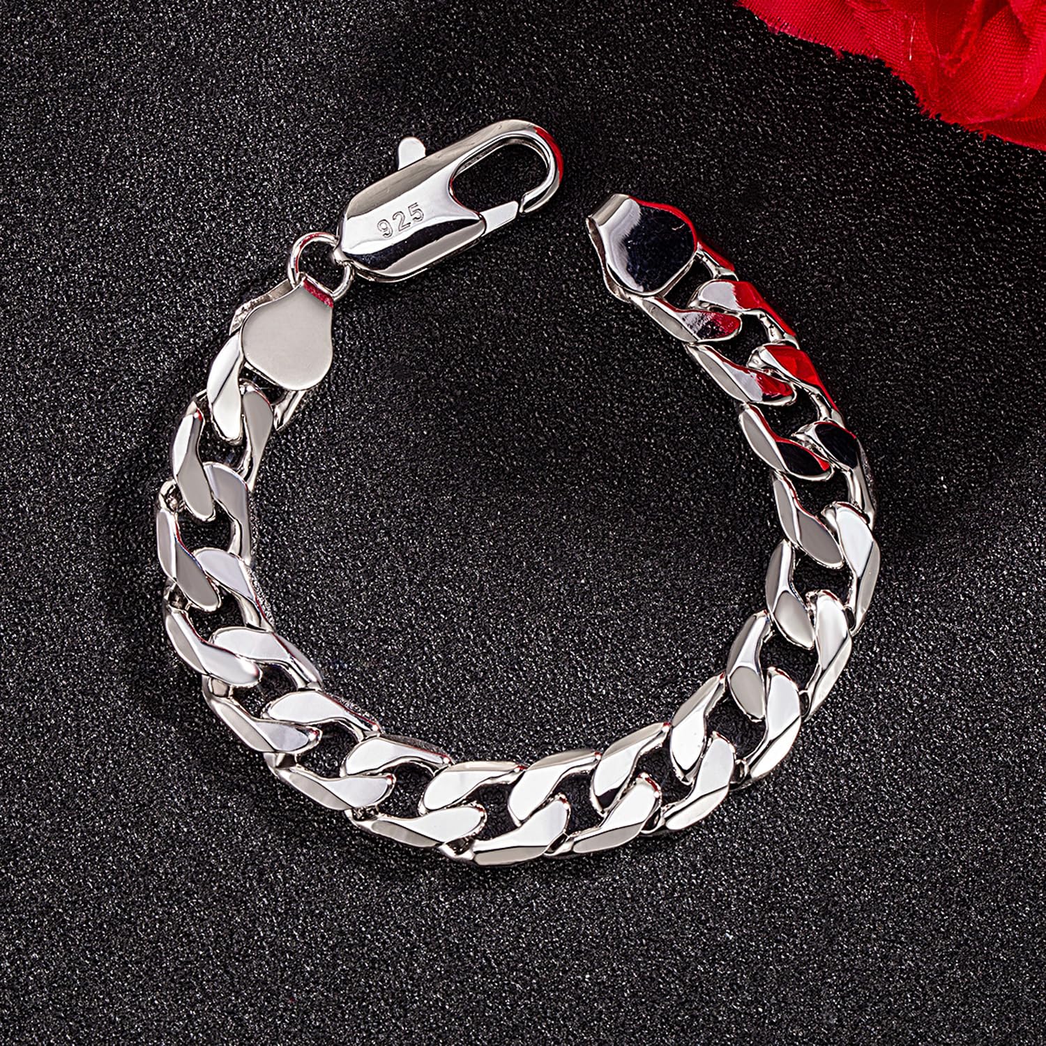 Dankadi - Pulsera cubana maciza, 10 mm, 12 mm, plata 925, para hombre, de 7 a 10 pulgadas, cadena de malla grande, con cierre de dragón, eslabón dorado, punk Hip Pop Miami