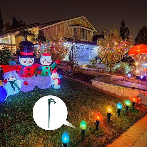 Vista 54 de Jetec Estacas de luz de Navidad universales para patio, césped, luces navideñas para tira de luces C7 C9, estacas de suelo de 7.5 pulgadas para Claro