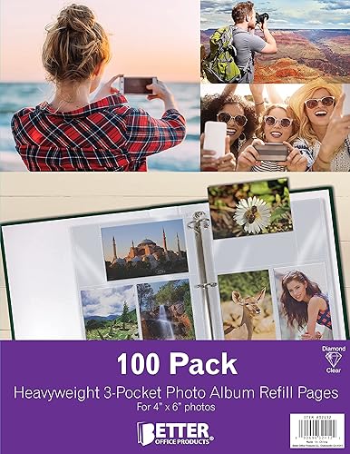 Miniatura 8 de Better Office Products Hojas de repuesto para álbum de fotos, formato mixto de 4 x 6 pulgadas, peso pesado, 3 anillos transparentes de diamante, 600