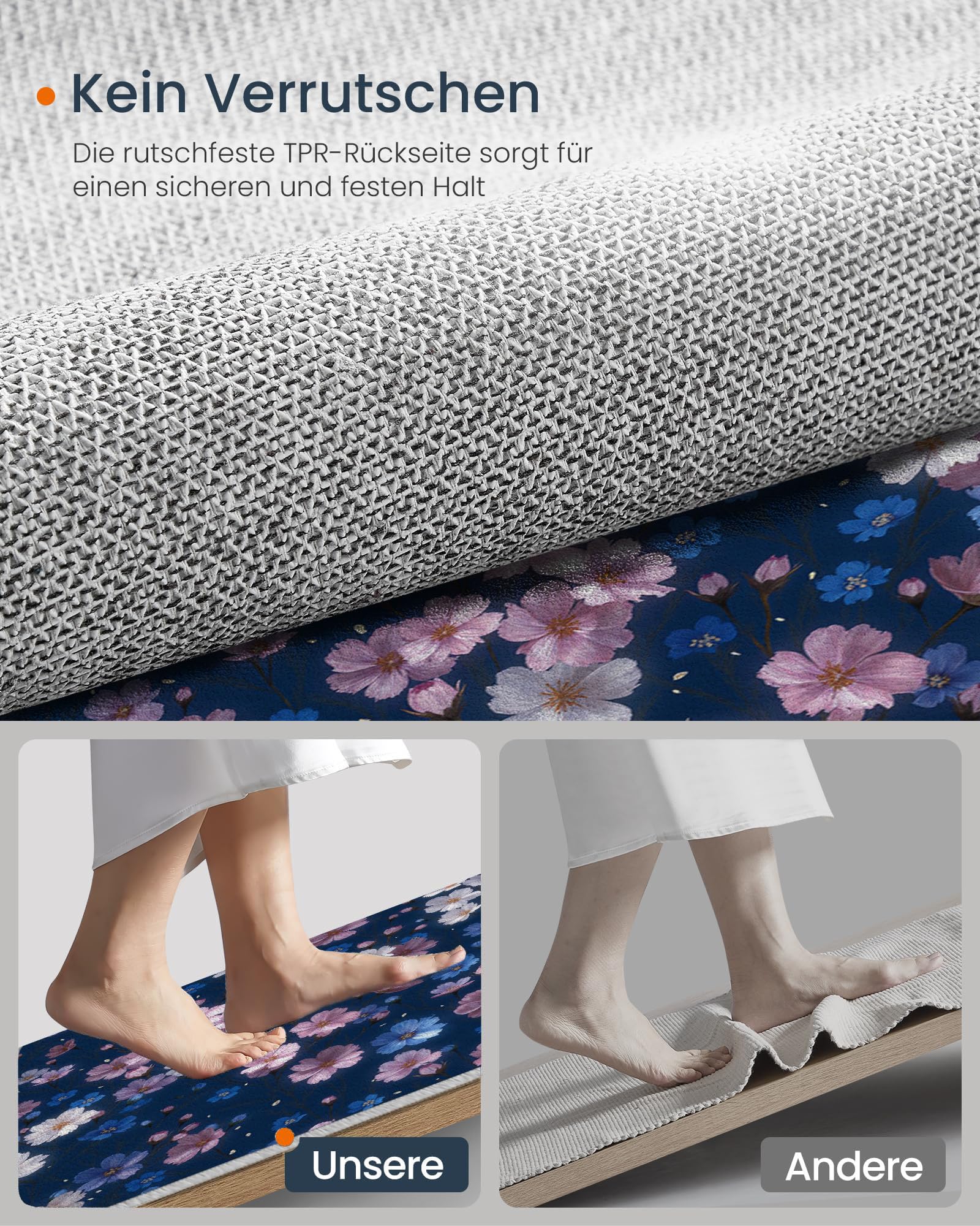 Tapis Rond Fleurs Printanières Romantiques Ciel Étoilé Végétal - Moquette Lavable Poils Courts Doux Antidérapant Pour Chambre À Coucher Salon Vestibule Entrée Chambre D'Enfant, Bleu Marine 100 Cm