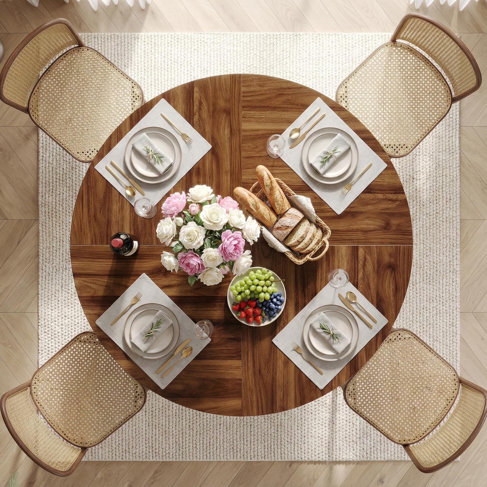 Lailang 120cm Mesa Comedor, Mesa Cocina Redonda, Mesa de Jantar Redonda, Muebles Rusticos, Mesa Redonda para 4 Personas, Mesa Comedor 120, 120 x 120 x 75 cm, Brown & Black