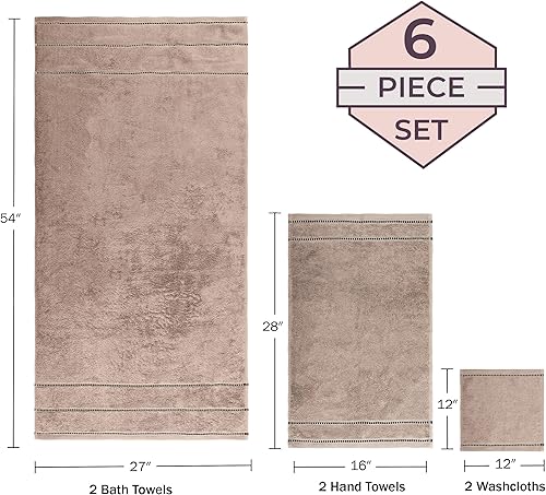 Miniatura 3 de Lavish Home Juego de toallas de baño de 6 piezas, 100% algodón de 525 GSM, 2 toallas de baño, 2 toallas de mano y 2 paños de lavado para baño, Gris
