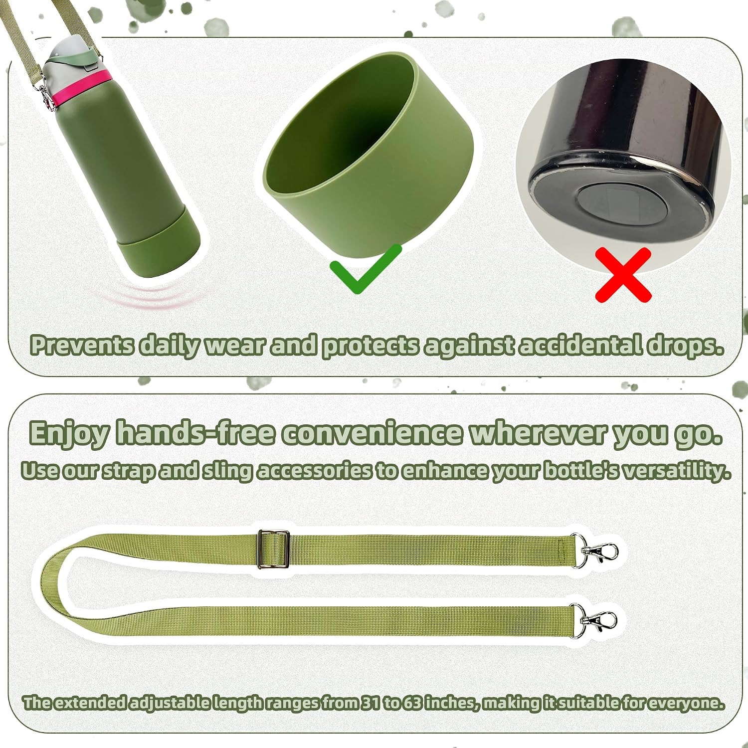 Silicone Boot Set for Owala Water Bottle 24 oz, 32 oz, 40 oz - Includes Non-Slip Sleeve, Shoulder Strap & Handle Strap, Perfect Owala Accessories, Fits Owala Tumbler, Owala FreeSip, Candy Coated image 3
