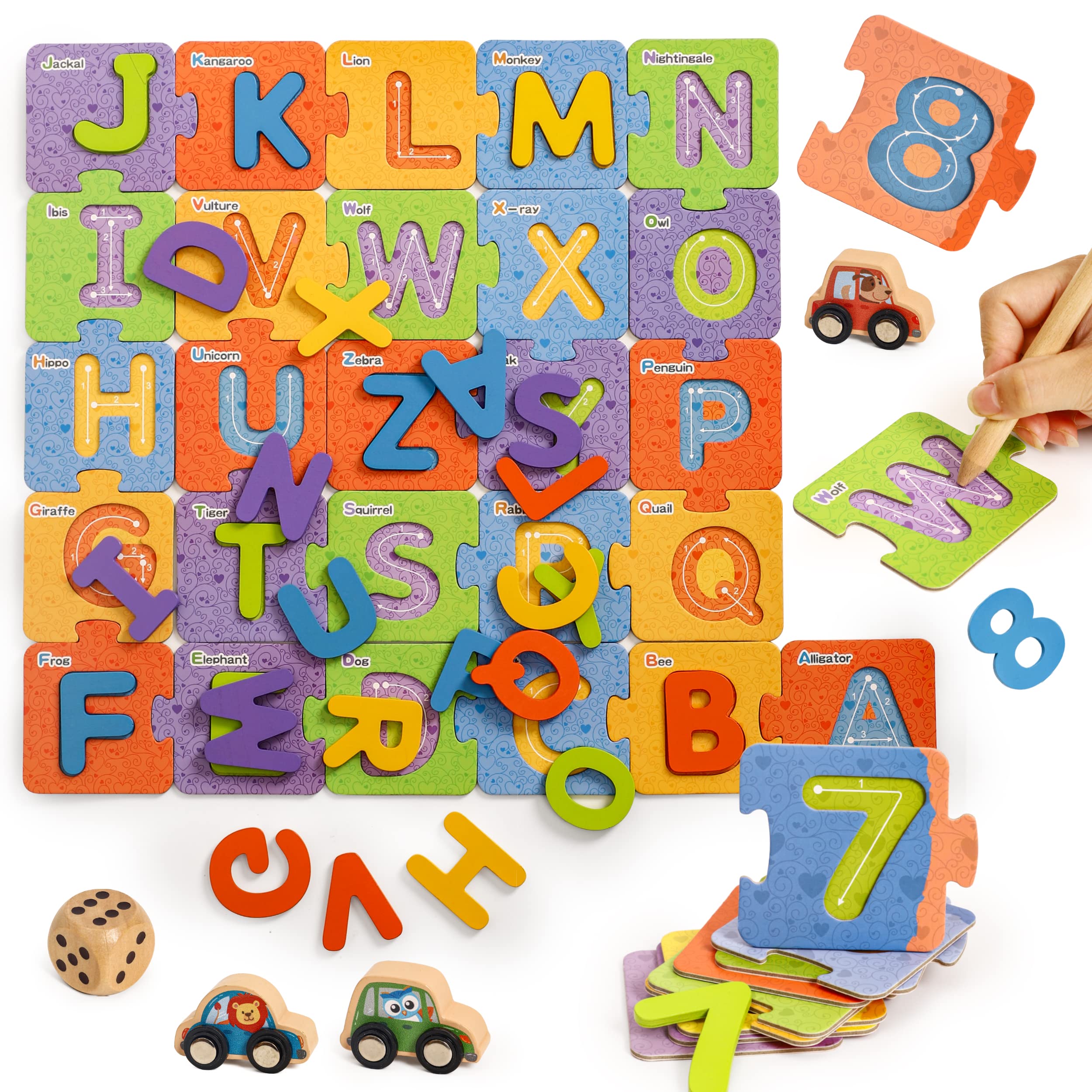 MVP BOY Alphabet Flash Cards for Toddlers, ABC Wooden Letter and Number Matching Puzzle Games for Kids Age 3-6 Years, Preschool Montessori Learning Educational Toys Gift for Boys and Girls