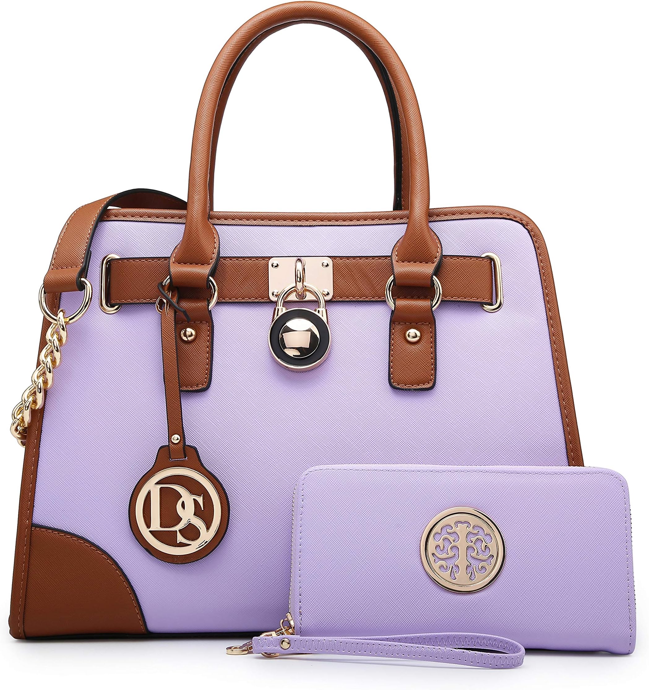 DS COLLECTION Multi Pockets Satchel for Women Designer Lady Handbags and Purses Wallets Tote Work Briefcase (6892-light purple)