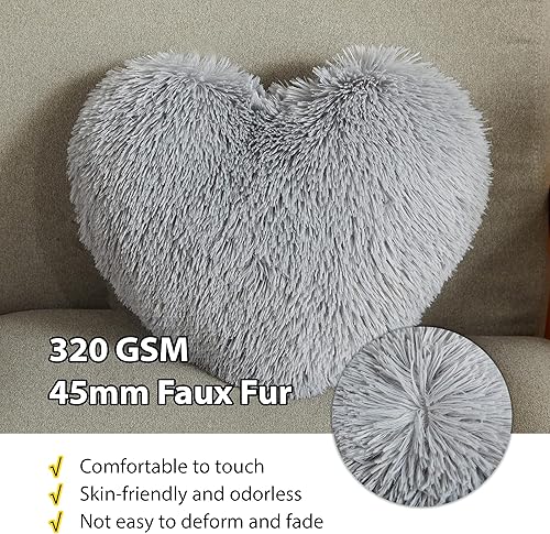 Miniatura 6 de LIFEREVO Almohada de corazón de piel sintética, almohada de felpa con forma de corazón, día de San Valentín, 15 x 17 pulgadas, bonita almohada