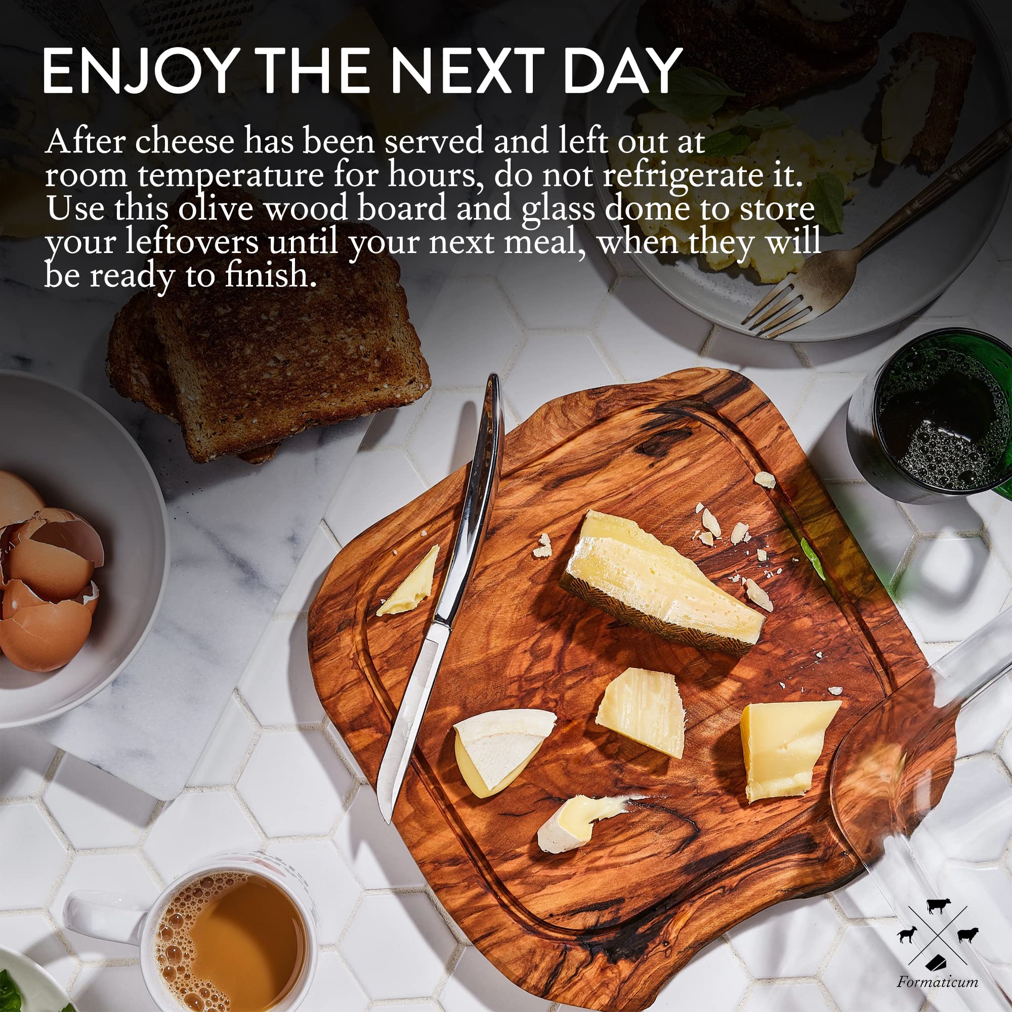 Formaticum Olive Wood wGlass Dome Cheese Board - Charcuterie Platters for Serving Food Bread Cake - Unique Idea Housewarming Gift for New Home Wedding Gifts for Couple Cool Bridal Shower Gift product thumbnail 5