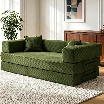 Vipbear 200cm Boneless Sofa Bed with Foam & Springs for Living Room,Green
