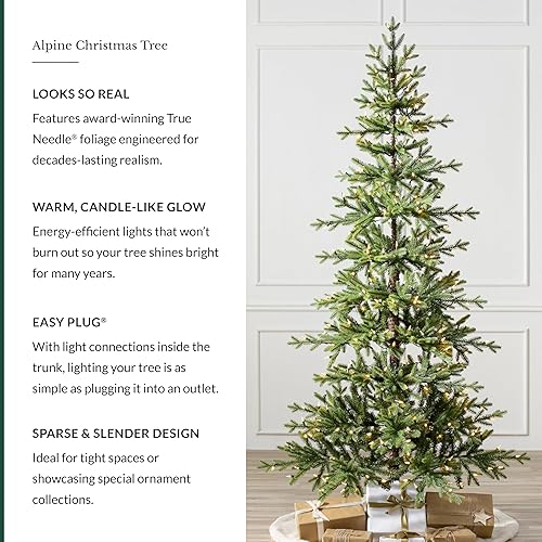 Miniatura 2 de Balsam Hill Árbol de Navidad alpino preiluminado de 7 pies  Árbol de Navidad artificial disperso con 300 luces LED transparentes, ramas de alambre