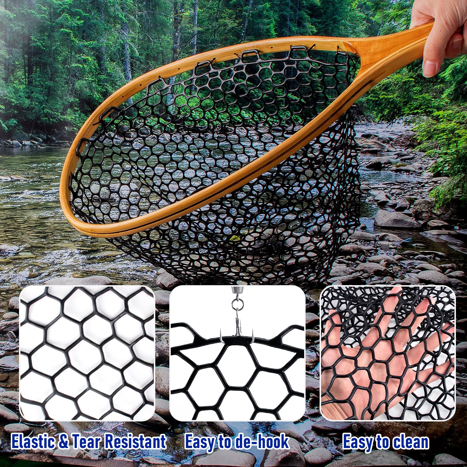 Dr.Fish Fishing Landing Net Replacement Rubber Fishing Net Without Handle Foldable Mesh Netting for Freshwater Saltwater Black Diameter 23.6