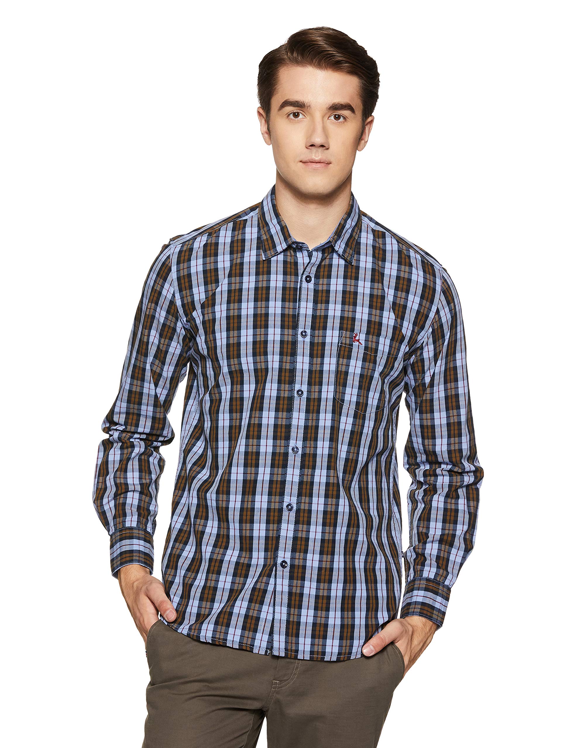 ParxMen's Pure Cotton Checks Pattern Slim Fit Semi Cutaway Collar Full Sleeve Casual Shirt