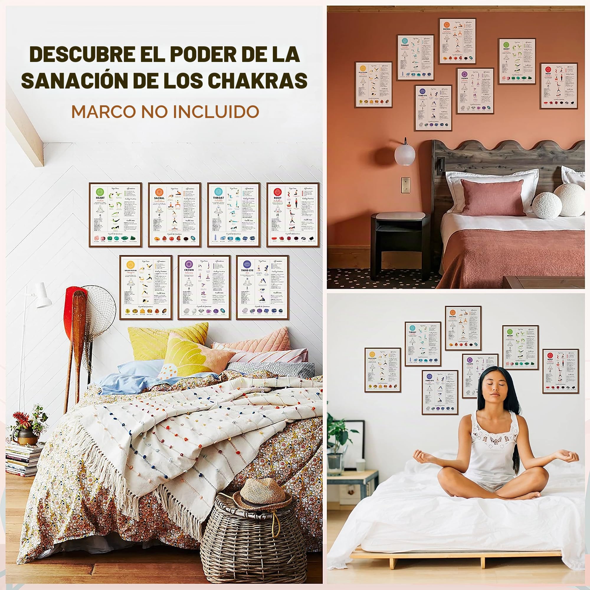 97 Decor Póster de yoga para chakras, decoración de 7 chakras, decoración de pared de chakras, pósteres de yoga, imágenes de meditación, impresión artística de curación de chakras, tabla de