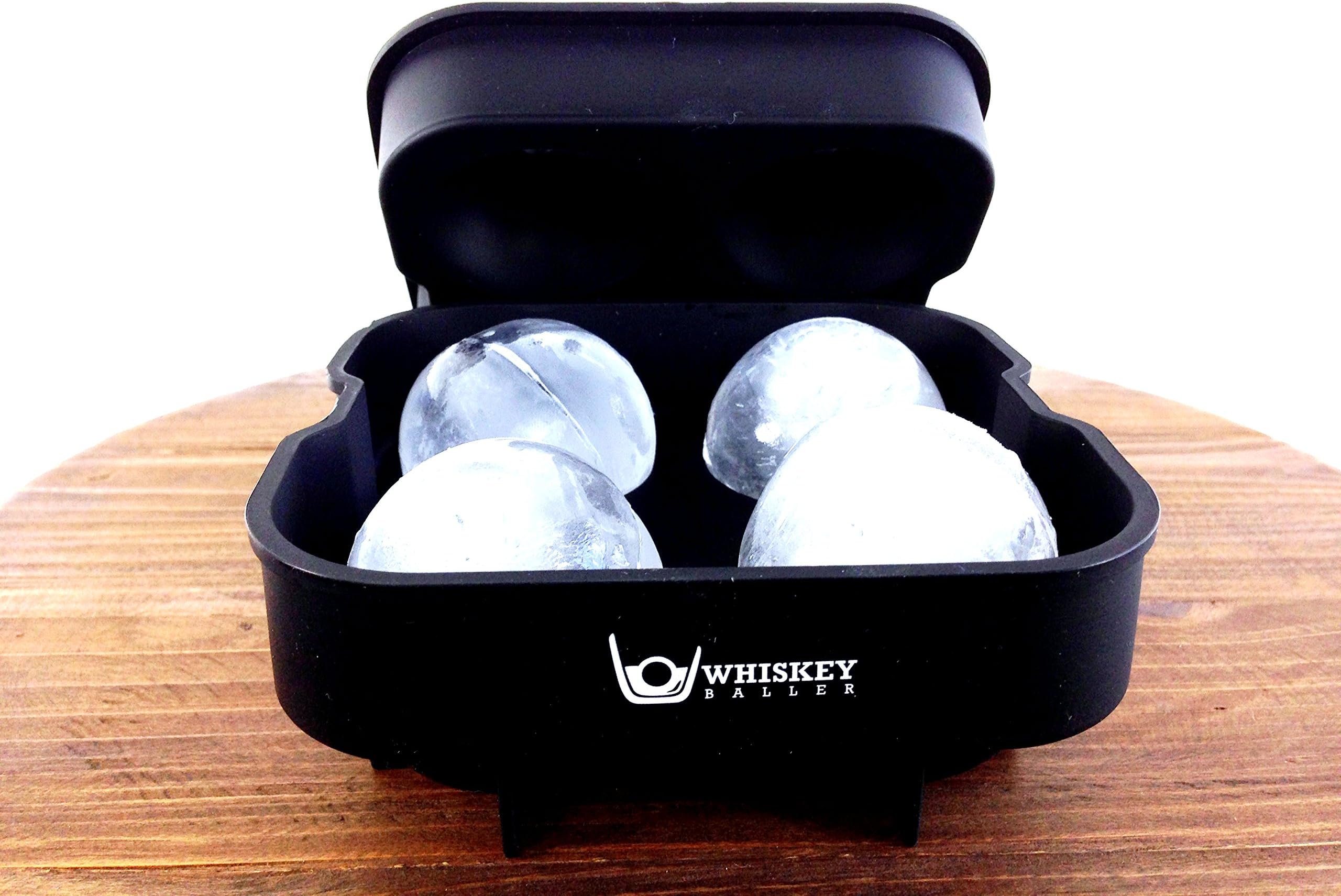 Round Ice Ball Mold - Black Silicone Ice Ball Mold with 4 X 2" Ball Capacity Tray - Whiskey Ice Molds made by Whiskey Baller - Large Round Ice Balls Melt Slower
