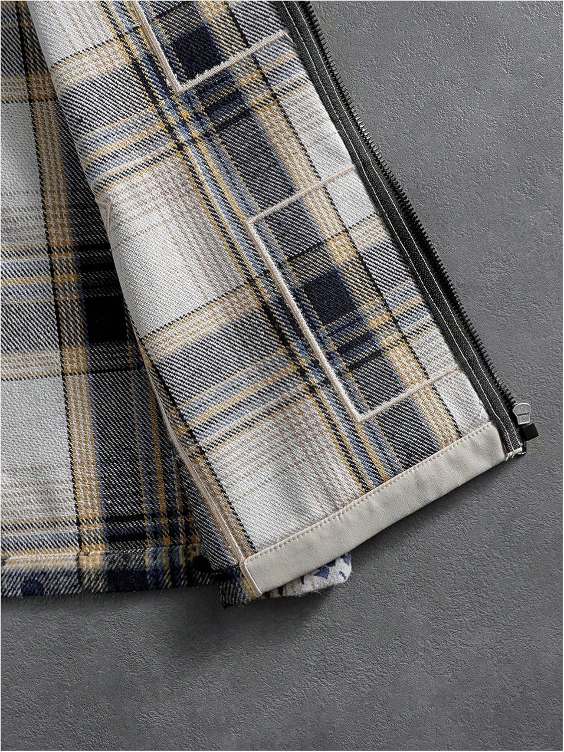 BEAUDRM Men's Vintage Checkered Jacket Zip Up Long Sleeve Collared Loose Coats Streetwear