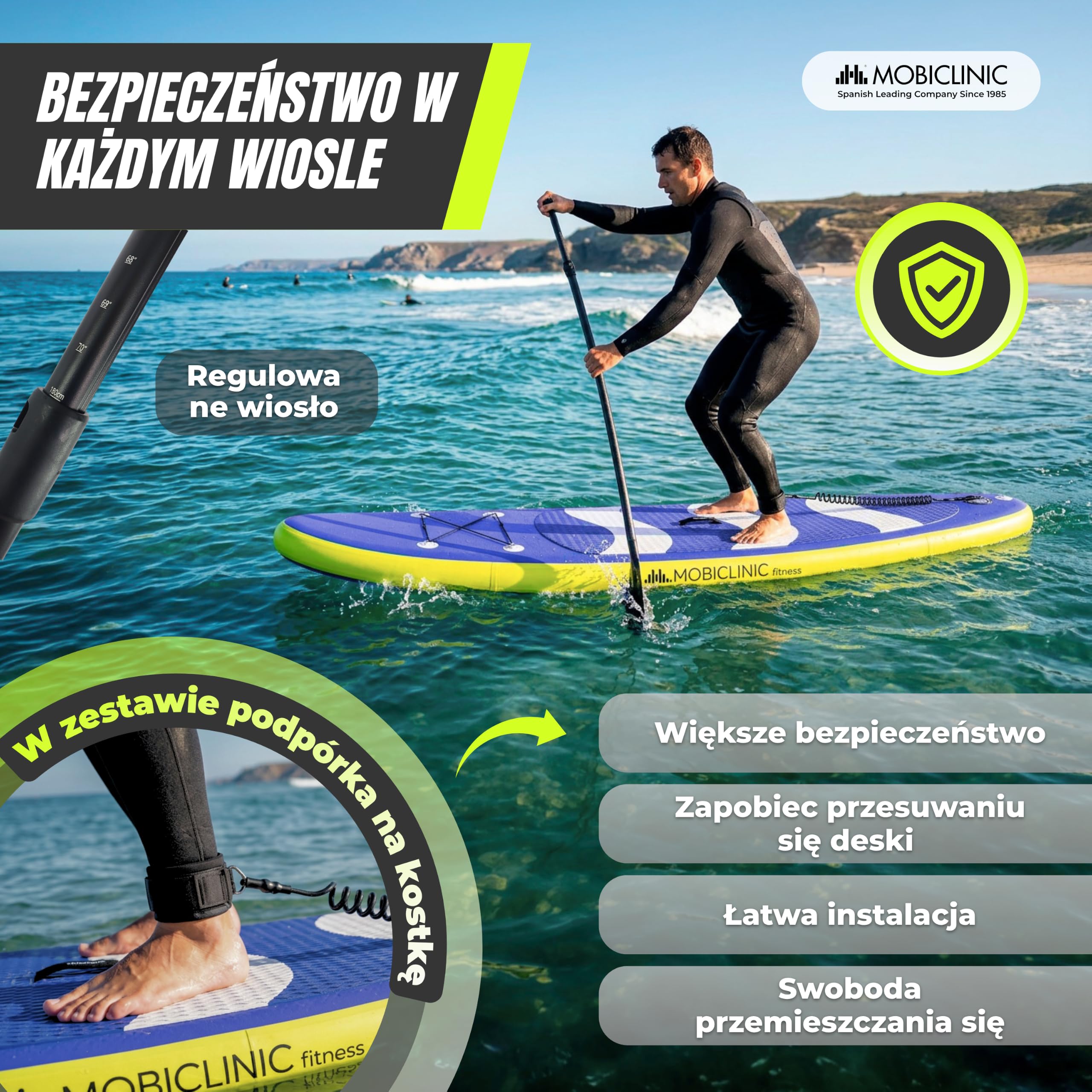Mobiclinic®, Deska do Paddleboardingu, Zawiera Pompkę, Płetwy, Plecak, Wiosło, Etui na Telefon, Zestaw Naprawczy, 315x78x15 cm, Składana, do 150 kg, dla Dzieci, Dorosłych i Zwierząt Domowych, Stitch