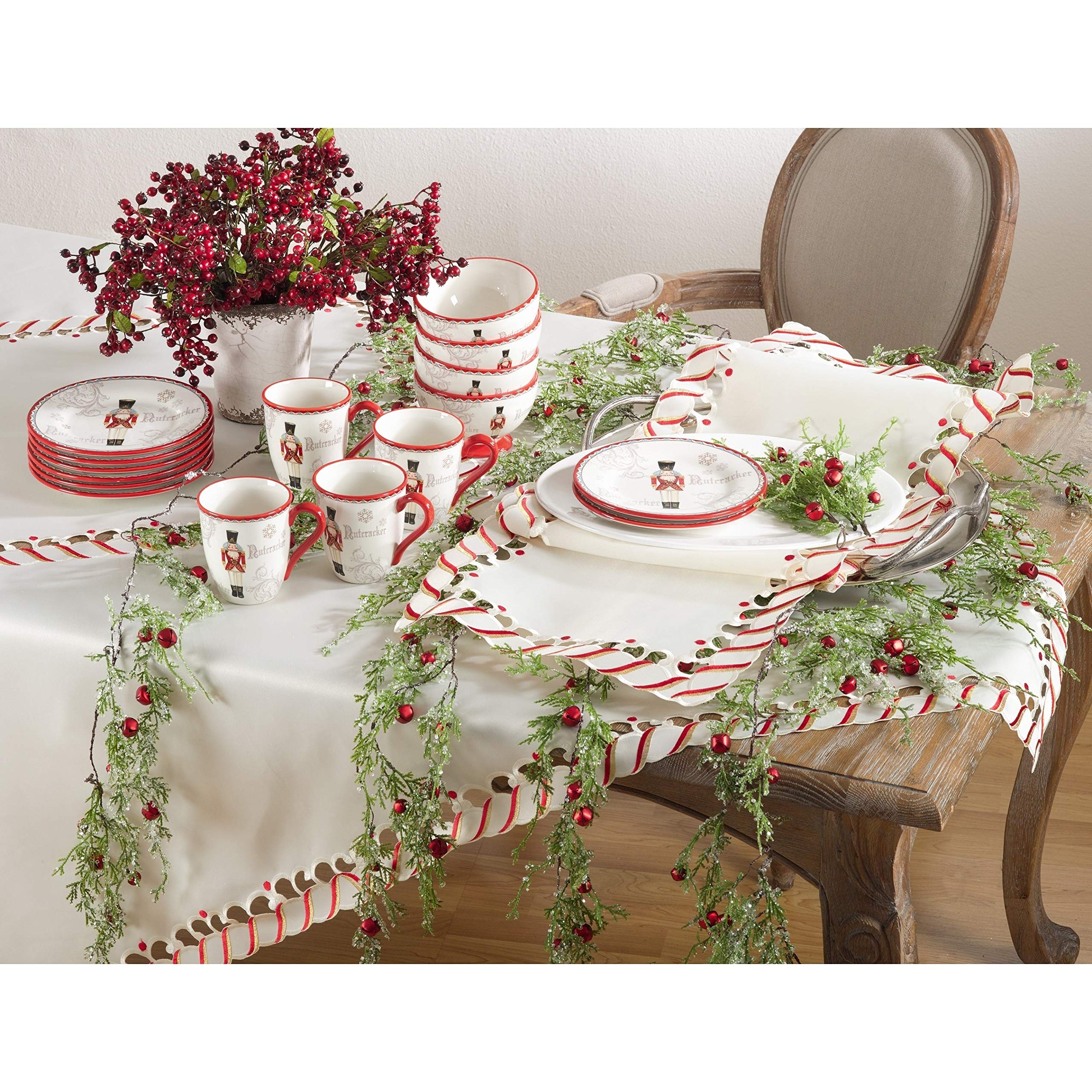 Chemin De Table De Noël En Lin - Décor Sucre D'Orge - 33x183 Cm - Lavable En Machine - Pour Maison, Restaurant, Fêtes