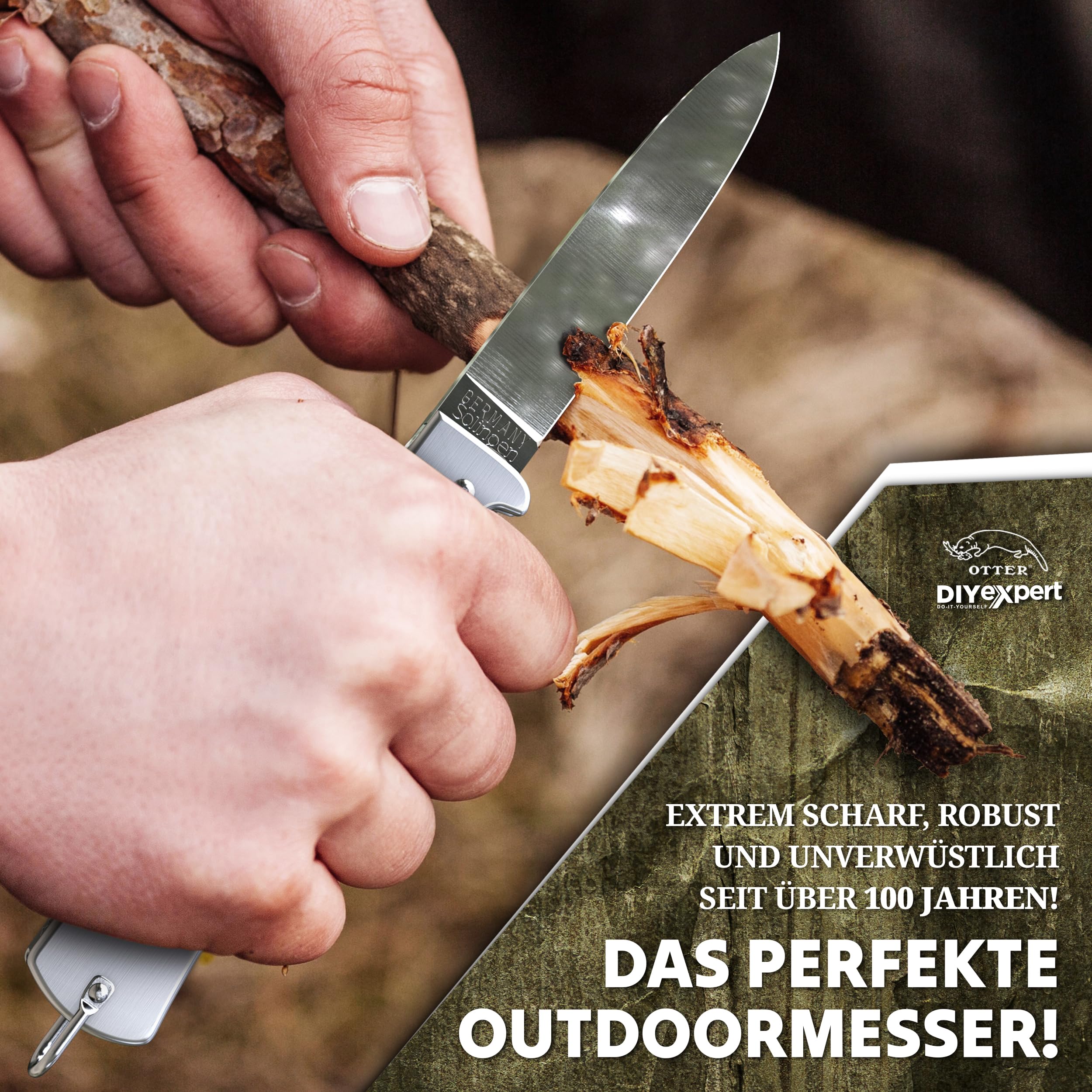 DIYexpert Outdoor-Messer MERCATOR Edelstahl | [Ohne CLIP] | Klappmesser Made in Germany | Ideal als Taschenmesser oder Jagdmesser