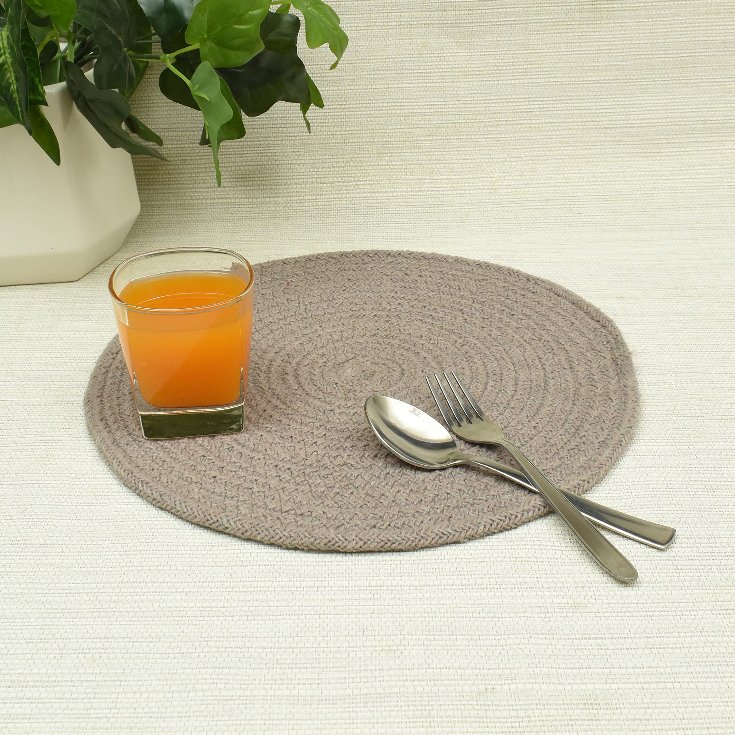 HOMADORN Jute/Cotton Round Trivet Reversible Table Place Mats for Casserole, Plates, Pan, Tray, Bowl, Vase, Decorative Sculptures (Grey (Pack of 6), 12 INCHES X 12 INCHES) — Amazon image 4