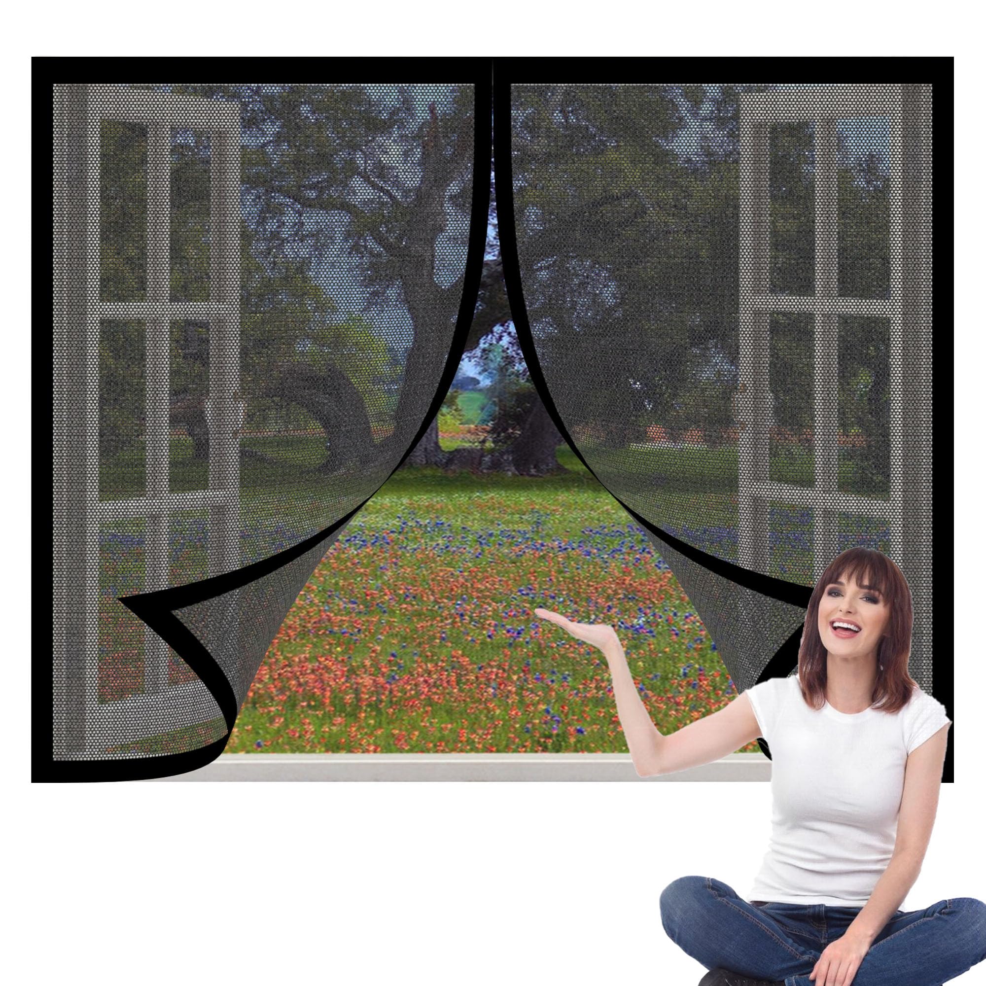 Magnetic Net Window 175 x 115 cm Keep Fly Mosquito Out Fly Screens for Windows Magnetic Custom Size for Windows Doors and Patio Screens, Black
