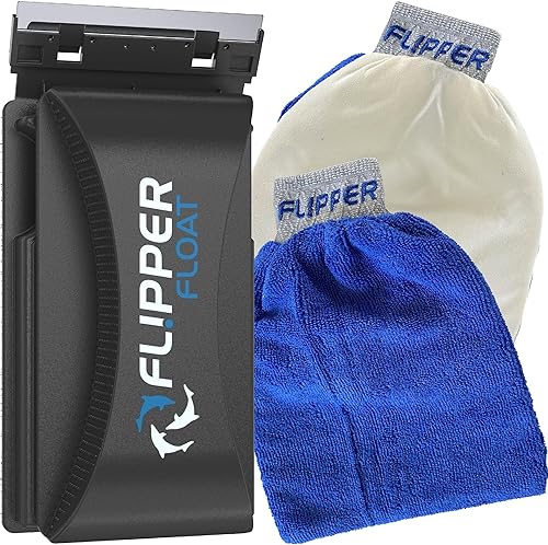 Flipper Cleaner Float - Limpiador magnético flotante de vidrio para acuario 2 en 1 estándar y FLIP-MITT 2 en 1 paño de rizo de doble cara y guante