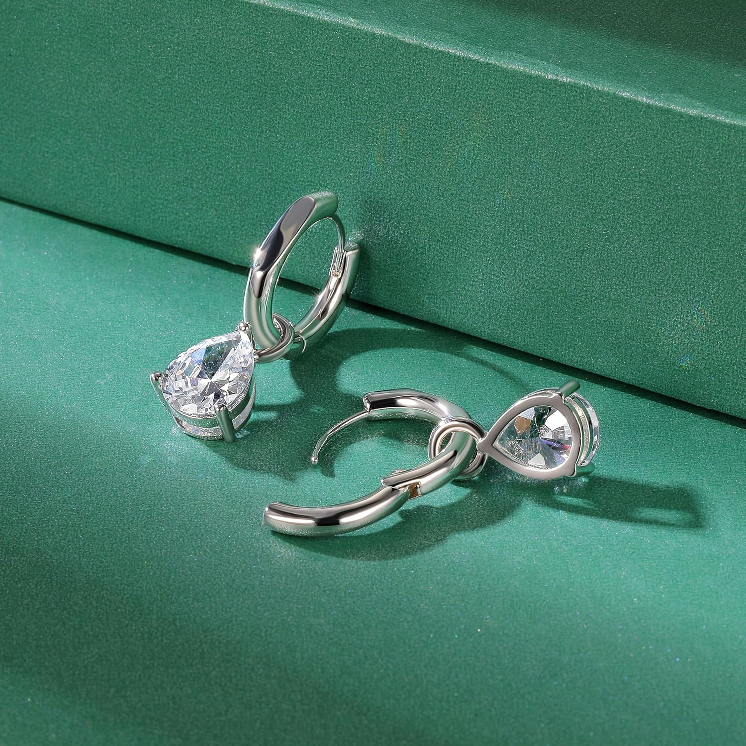 MDFUN 18K White Gold Plated Dangle Earrings - Round Cut Clear Cubic Zirconia Drop Earrings for Women - Hypoallergenic Jewelry Gift - Image 4