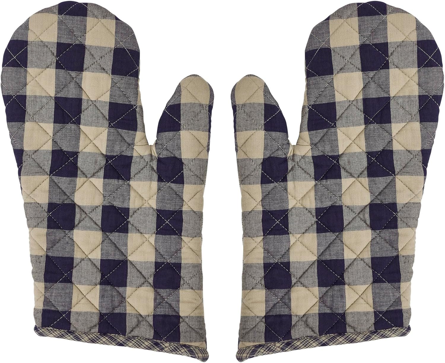 VHC Brands Cotton Oven Mitt Set of 2, Appliqued, Heat Resistant, Baking Glove Pot Holder, Kitchen Mitts, My Country Collection, 12.5x8, Navy