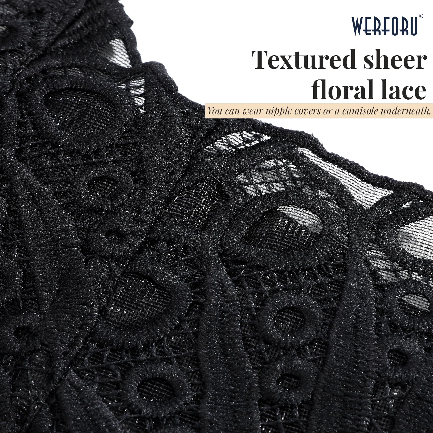 WERFORU Corset Bustier en Dentelle pour Femme Bustier Top Sexy en Florale Transparente et Texturée Corset à Lacets