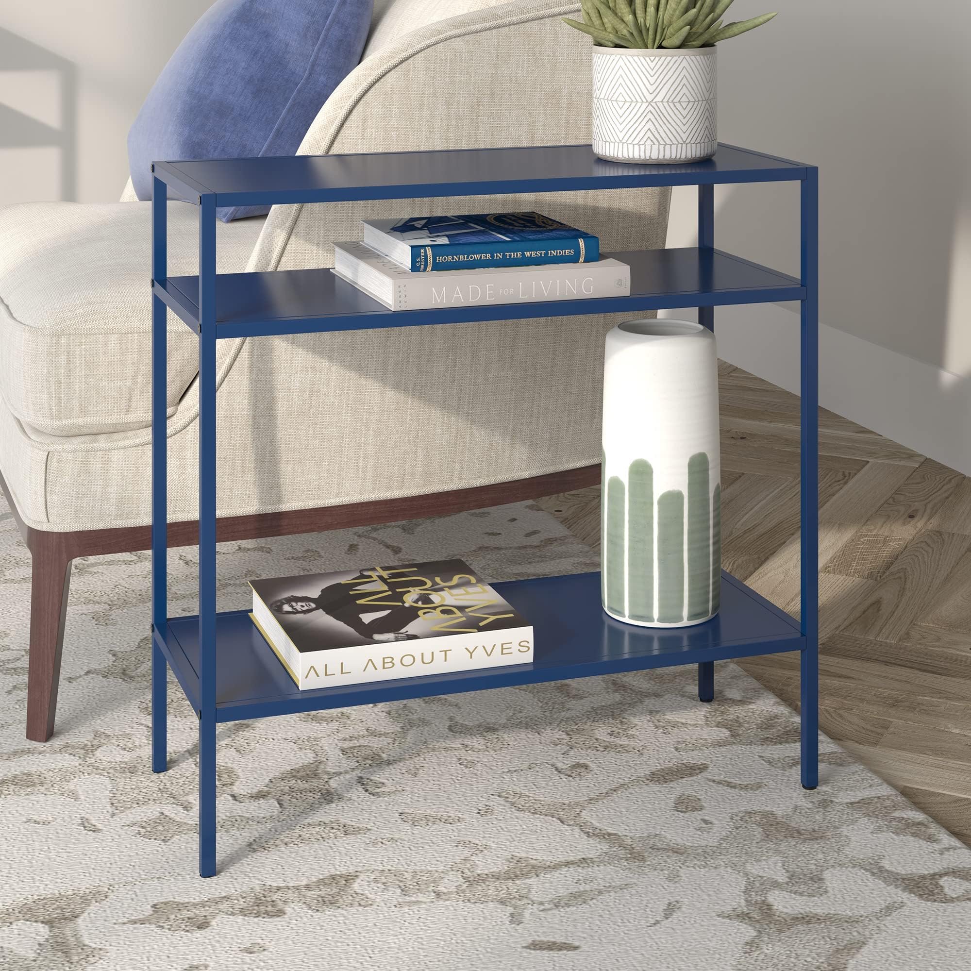 Henn&Hart24" Wide Rectangular Side Table in Mykonos Blue, Table for Living Room, Bedroom